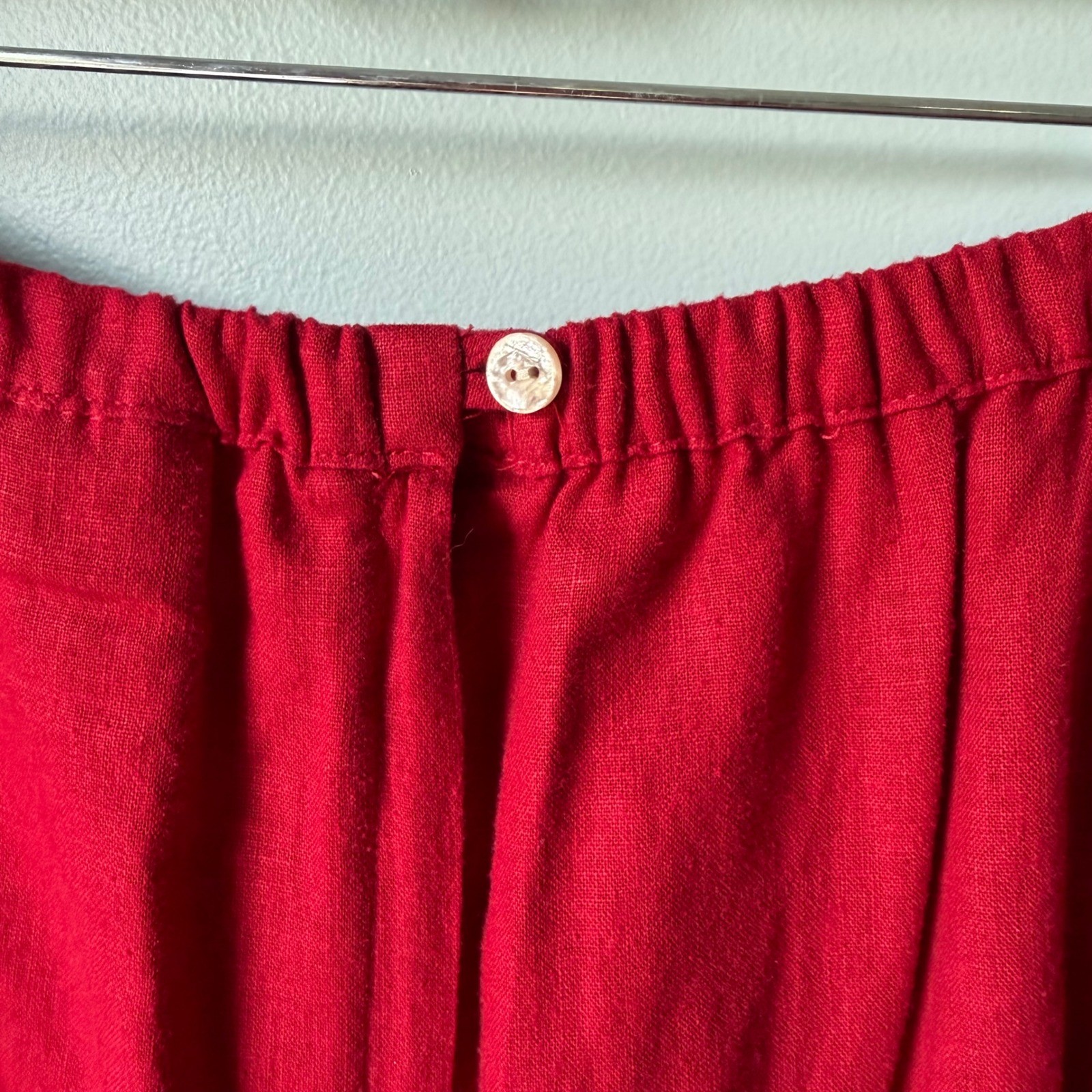 Vintage Uniform by John Paul Richard Linen Midi Skirt Red Embroidered Pull-On XL