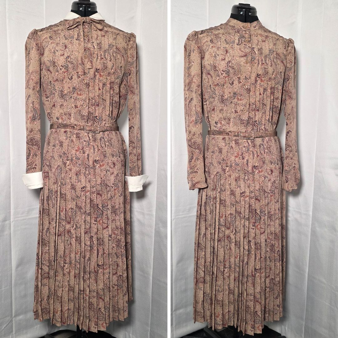Albert Nipon Vintage Women’s 12 Paisley Blouse Skirt Set White Trim Pleated RARE