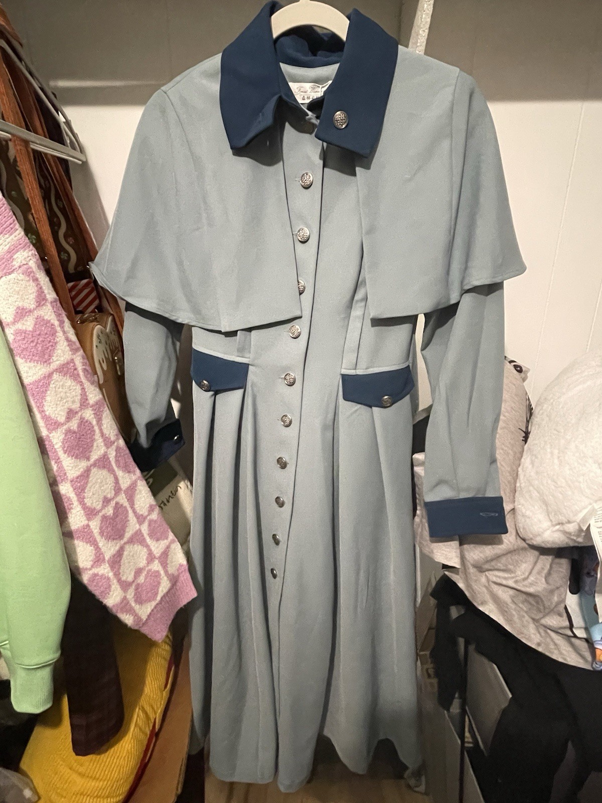 Beauxbatons Uniform Inspired Dusty Blue Elegant Vintage Dress FrontButtonPlacket