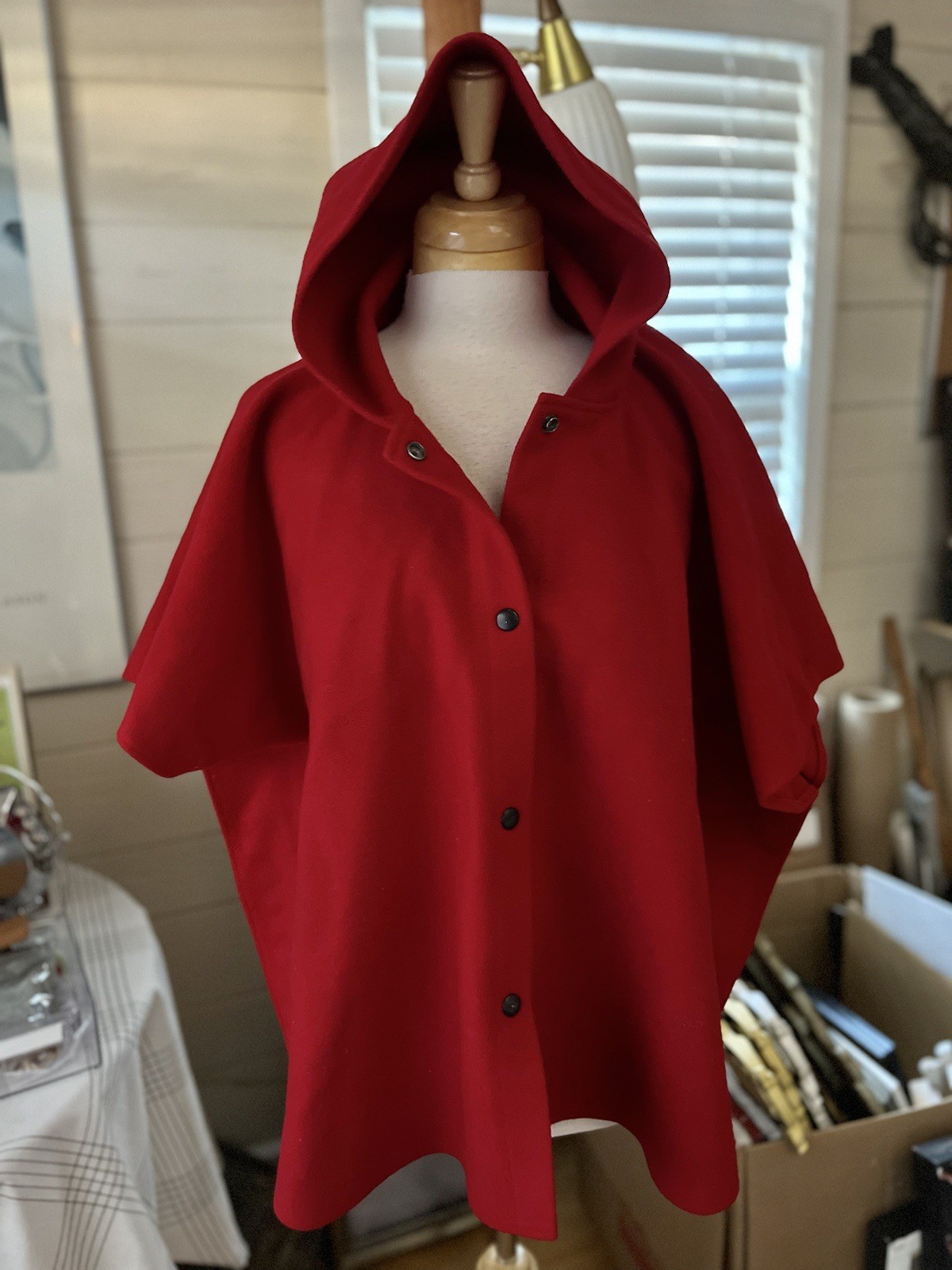 Vintage Coloratura Red Wool Cape Coat Hood Red Riding Hood