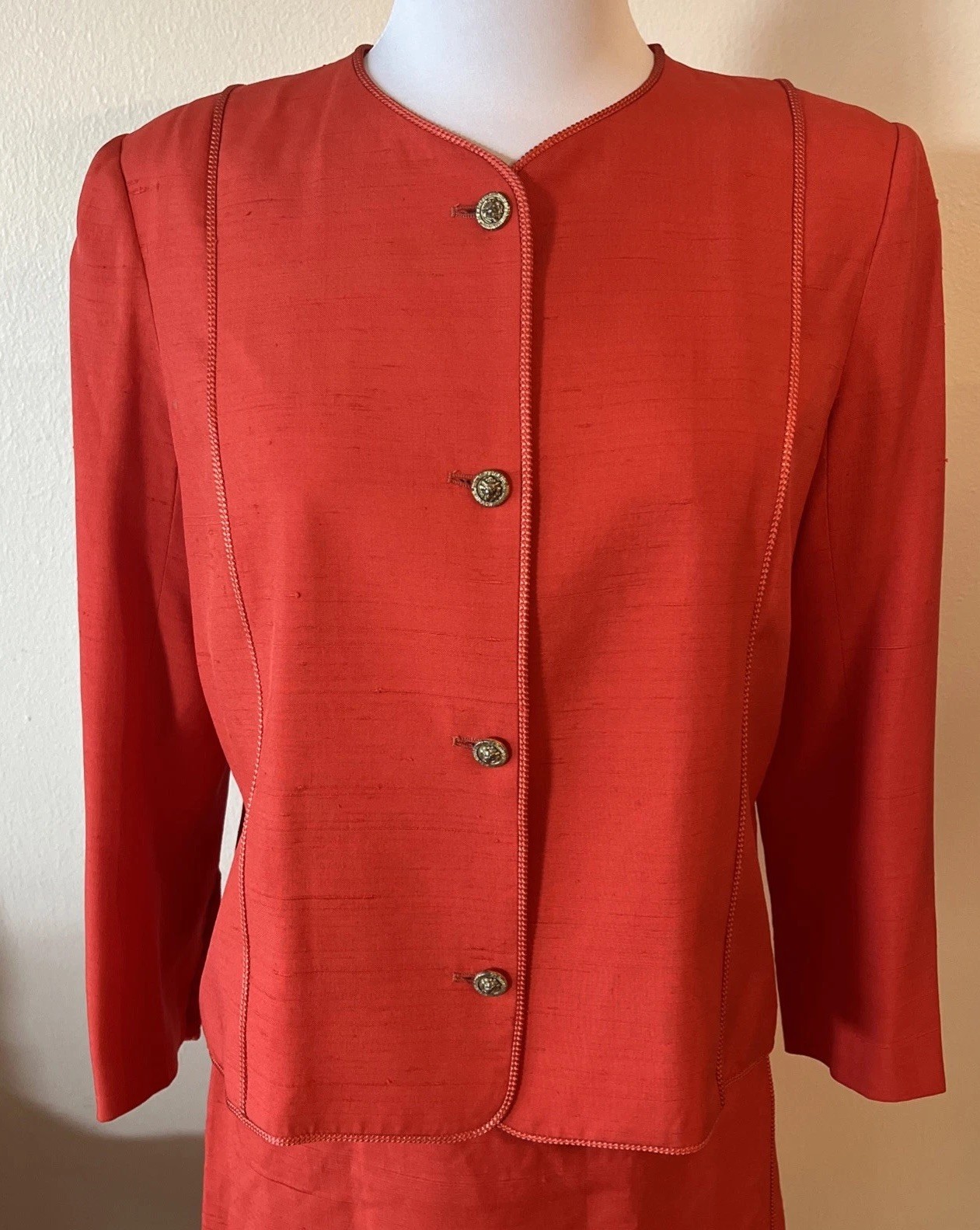 CHANEL vtg for Sara Fredericks Silk Red 2 Piece Skirt Suit~ Size S~ Gorgeous!