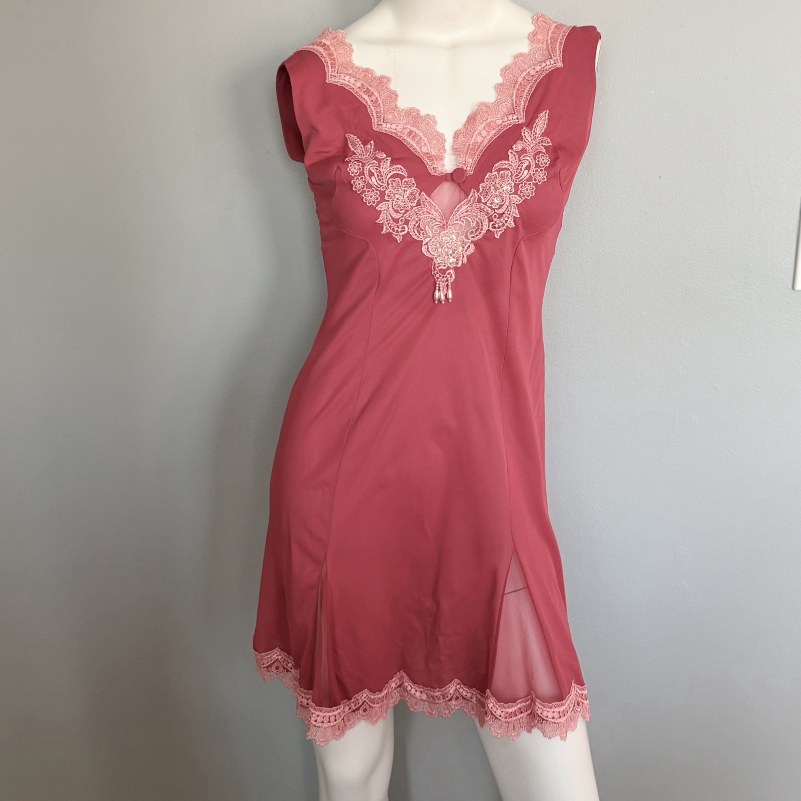 Vintage Blanche Ralph Montenero Sheer Mesh Slip Dress Lingerie Plunging M Runs S