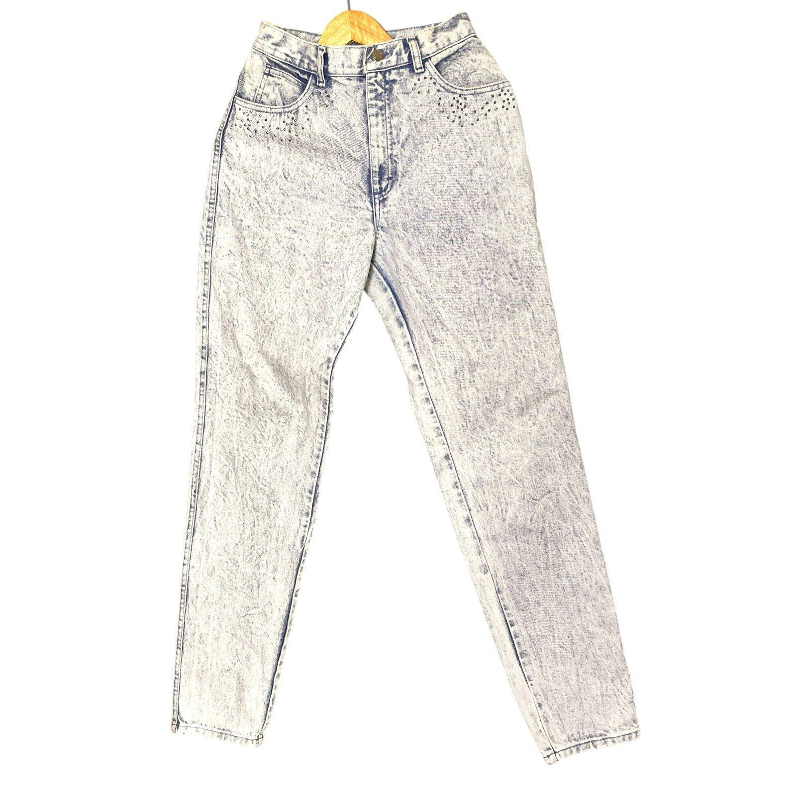Vintage 80s Lorraine Wardy Acid Wash Studded Tapered Mom Jeans USA XS Denim