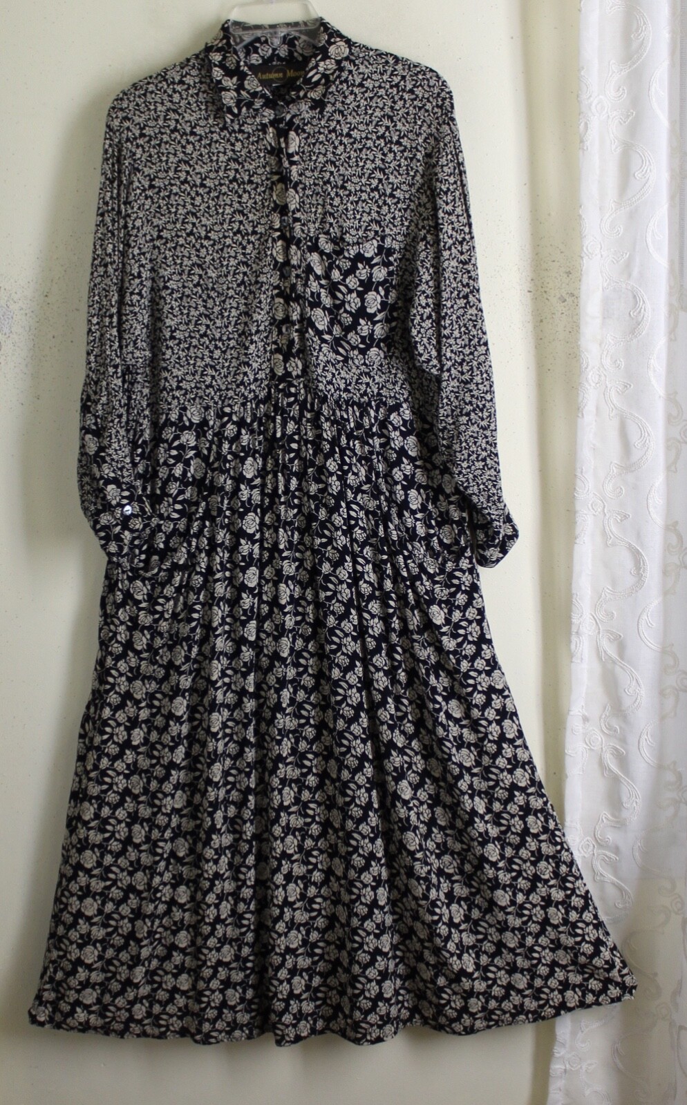 Autumn Moon 80s 90s OS S M 4 6 8 10 Vtg Boho Rayon Hippie Rose Long Full Dress