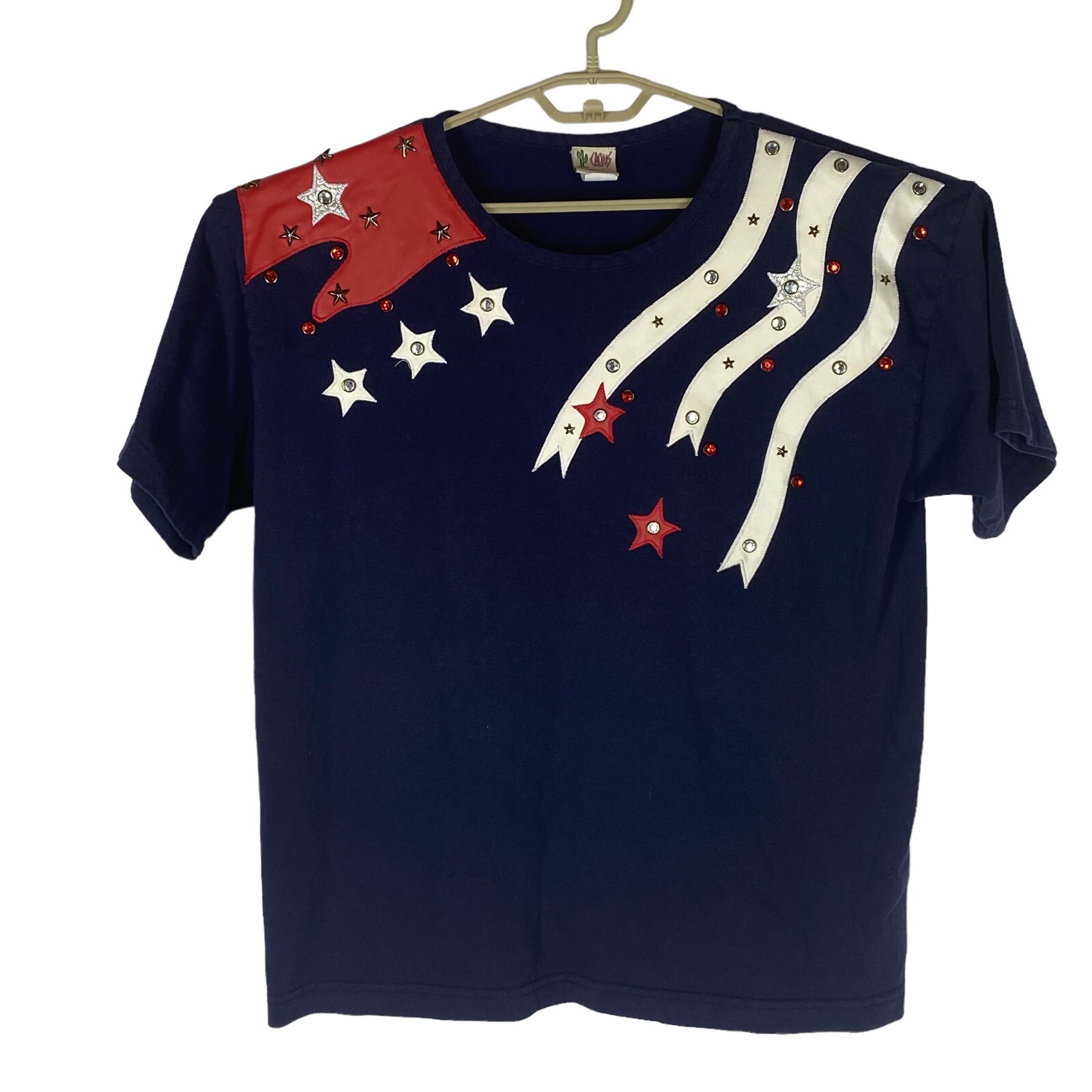 VTG 1980’s XL Cactus 4th July Patriotic Red White Blue Shoulder Pad TShirt