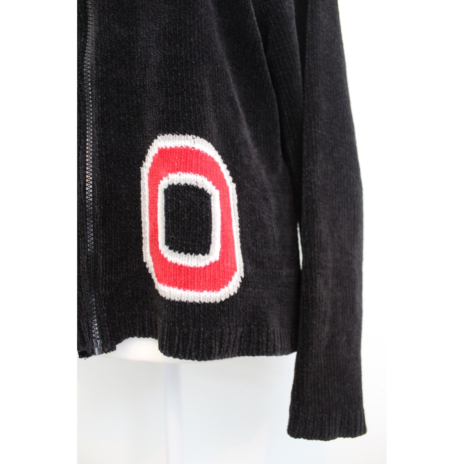 VTG Belle Pointe Ohio State Buckeyes Zip Chenille Sweater Black Red XL