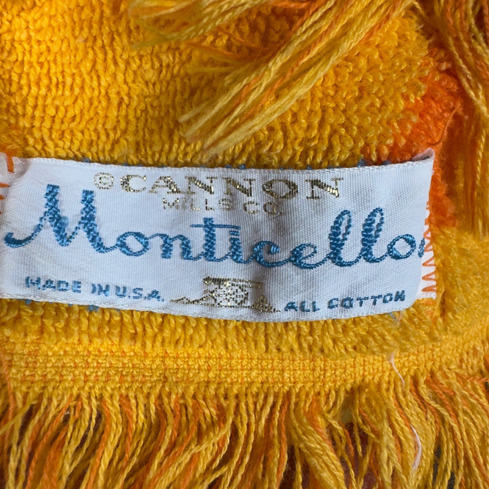 Vintage Cannon Monticello Terry Cloth Robe Orange Yellow Floral Fringe Maxi USA