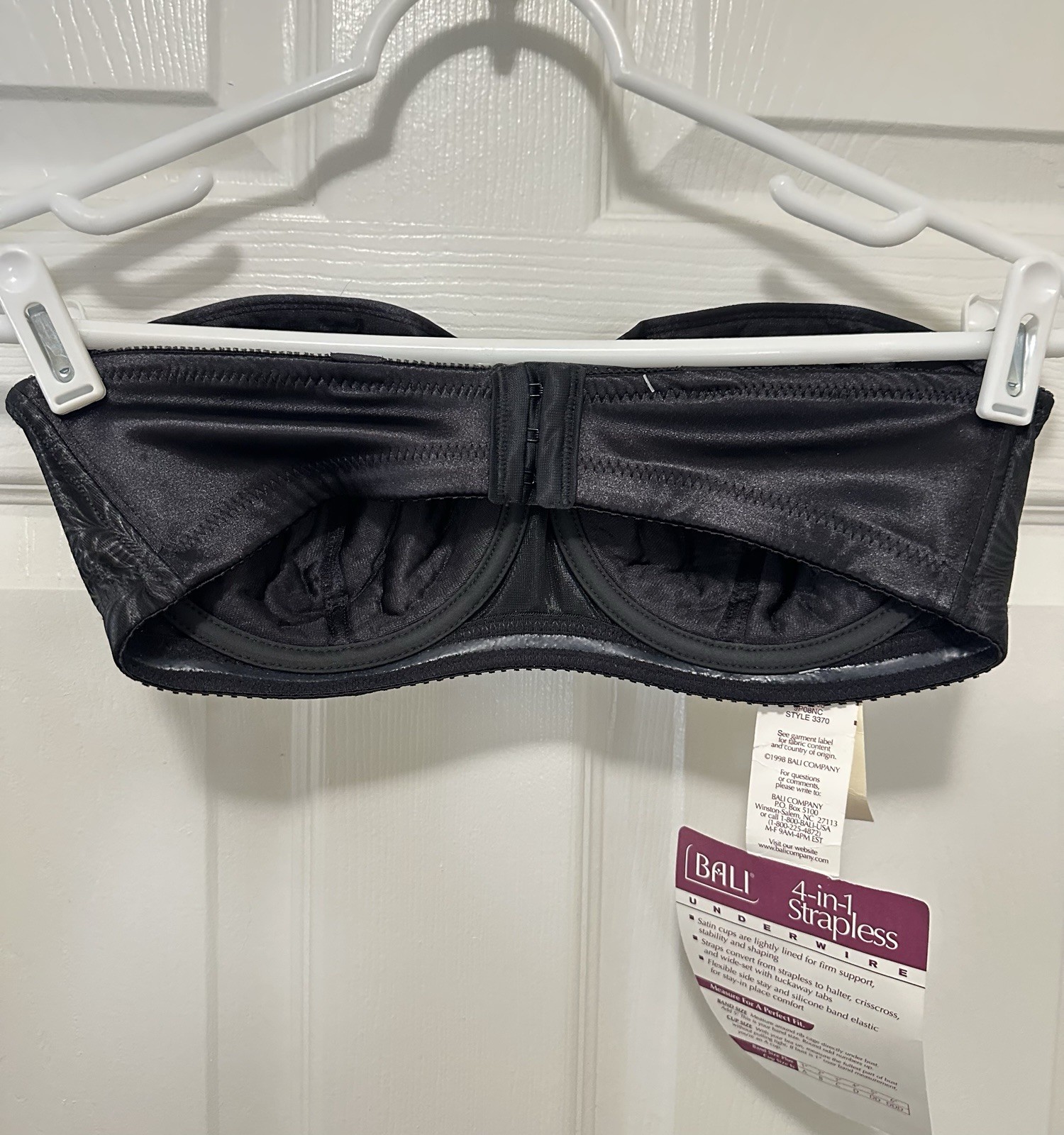 Vtg NWT Bali 4 In 1 Strapless Bra Black 36C No Straps