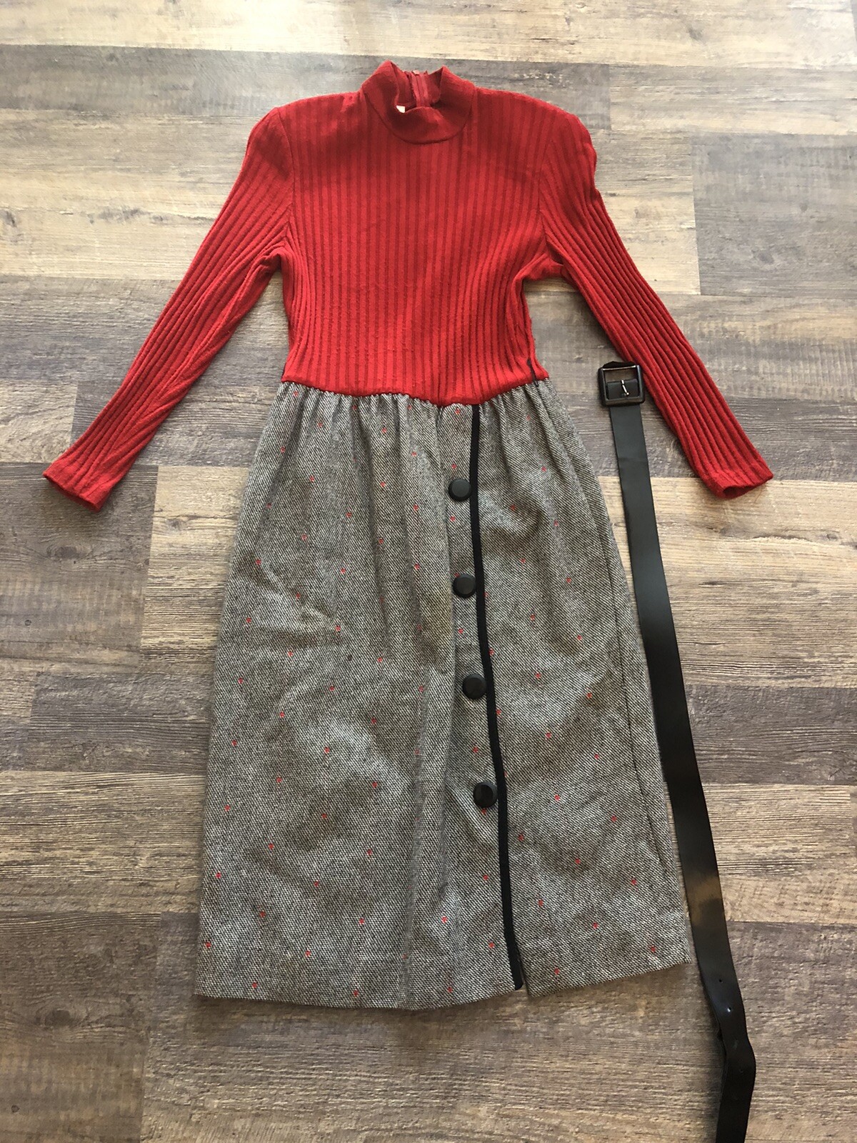 Vintage Caron Chicago Wool Blend Grey Twill Long Sleeve Dress And Jacket Set~S
