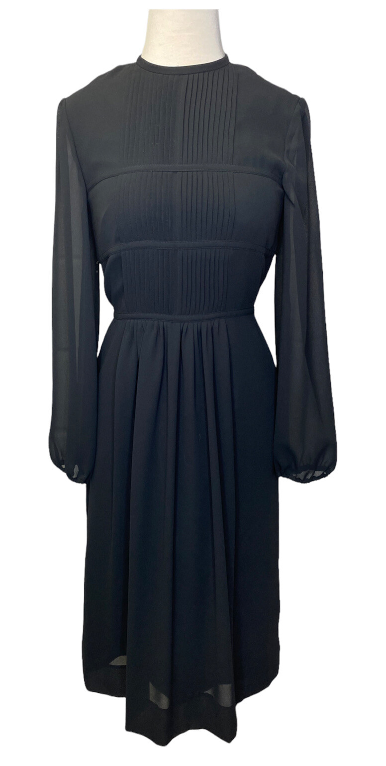 VTG Casi Dress Small Black Sheer Pintuck Cottage Core Prairie Goth Secretary