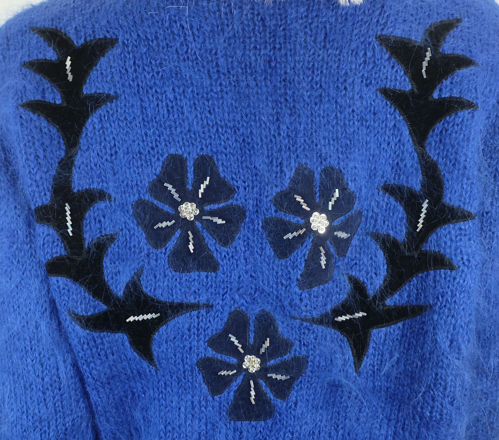 Cardigan cardigan 1980s vintage 100% mohair appliqués beads size M