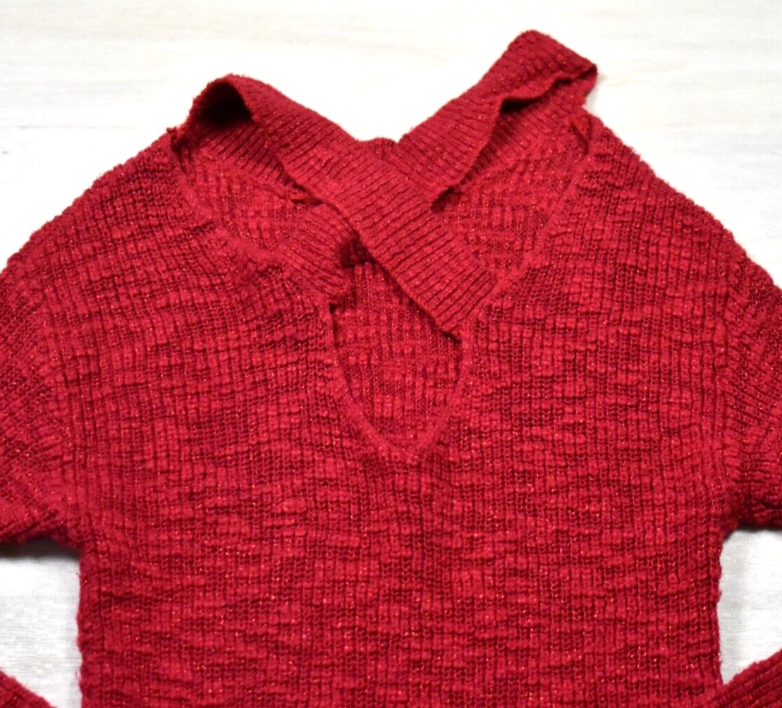 Y2K Does 70s New York & Company Red Bell Sleeve Glitter Sparkle Medium VTG 2000s