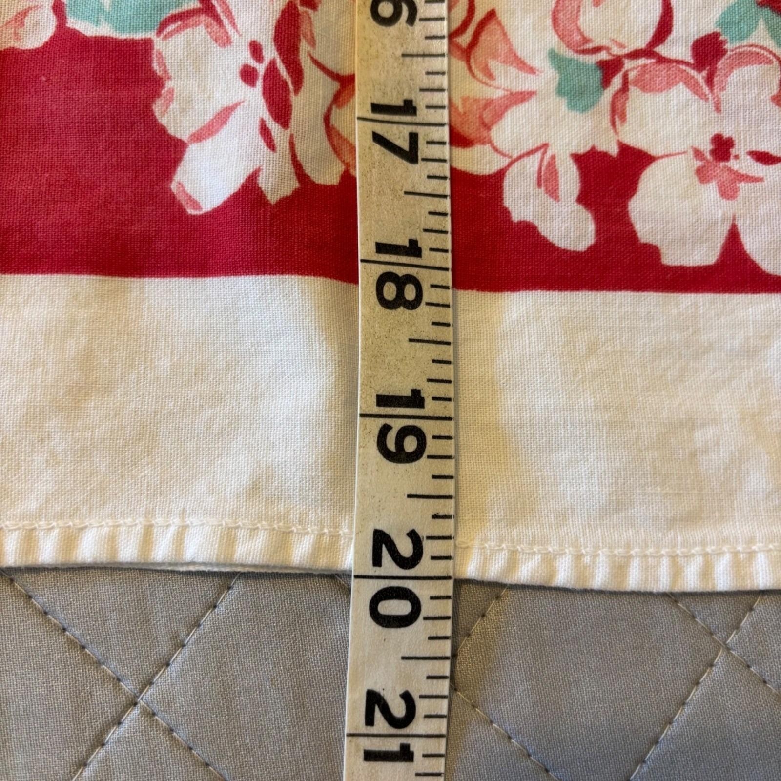 OS Plus Vintage Handmade Floral Tablecloth Caftan Top Red Wht Turquse Split Neck