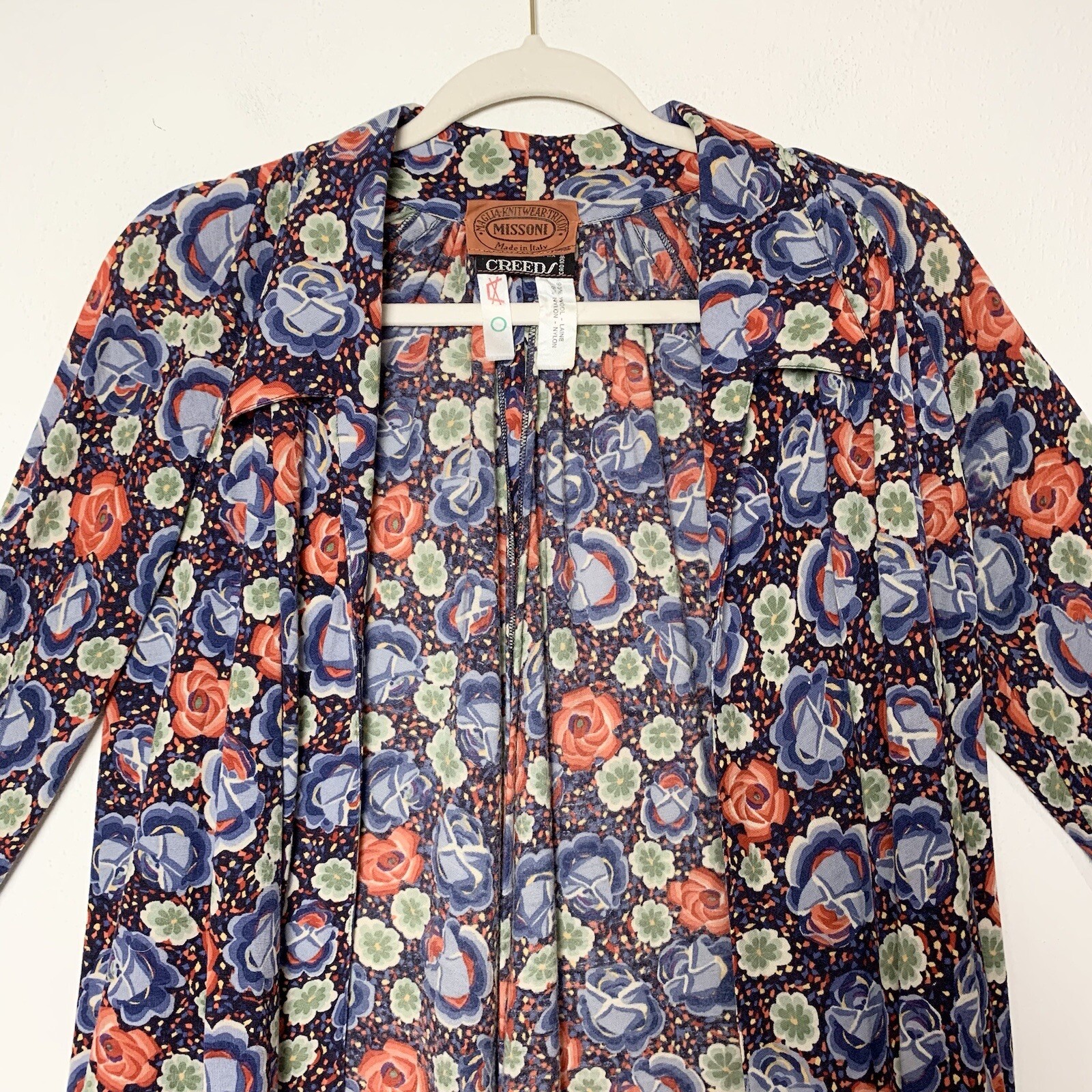 Missoni Vintage Orange Label Open Front Cardigan Jacket SZ 44 Floral Wool Nylon