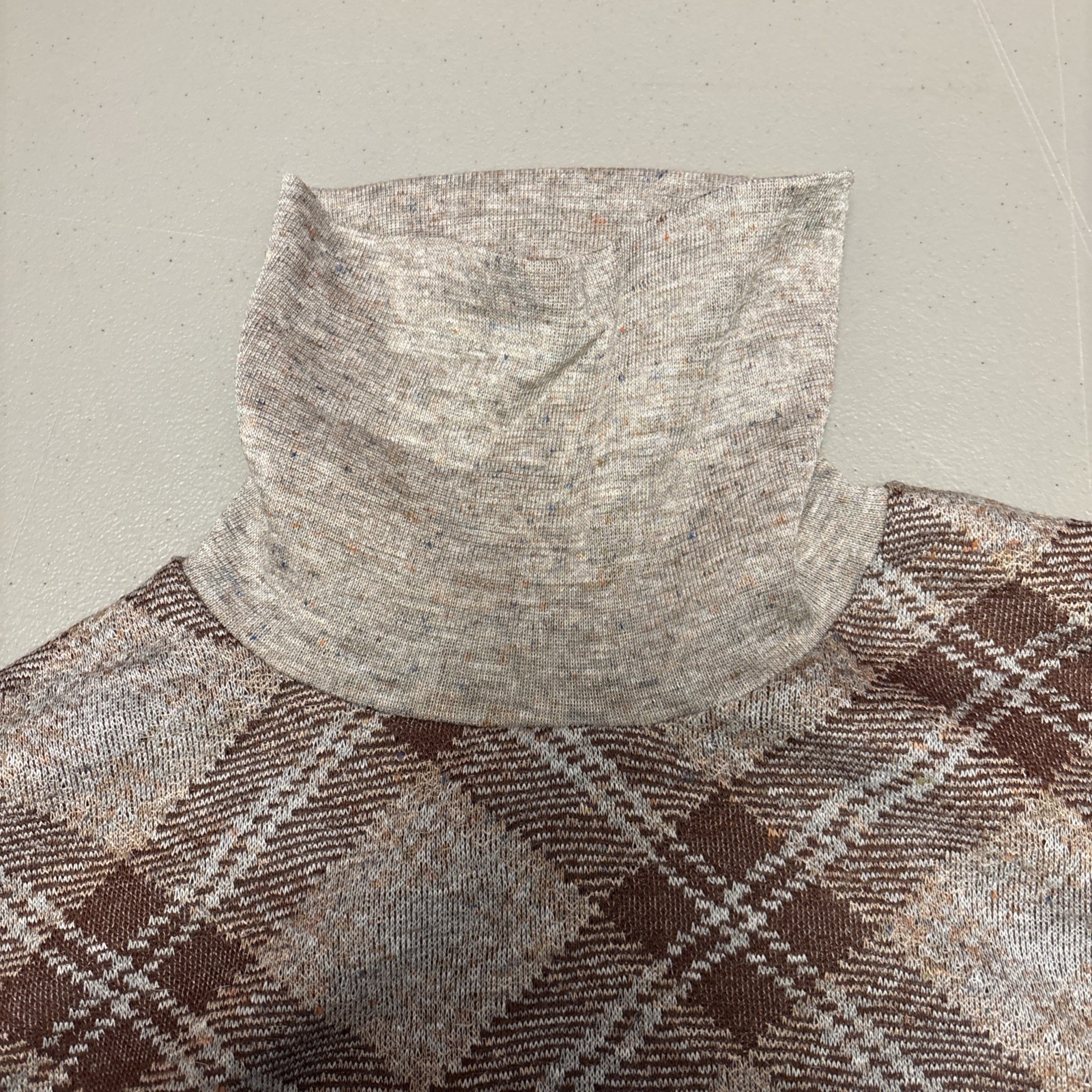 Vintage 70’s Cotton Blend Plaid Turtle Neck Sweater size L N.O.S Unisex