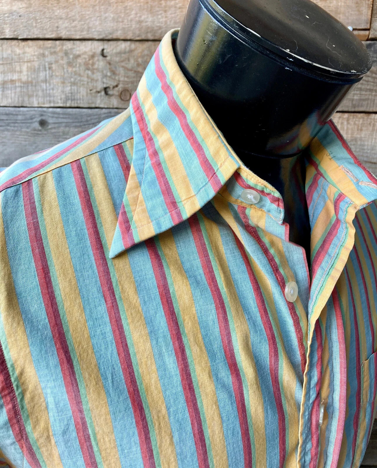 Vintage 1970’s Mod Dress Shirt with Striped Pattern and Dagger Collar by Gant