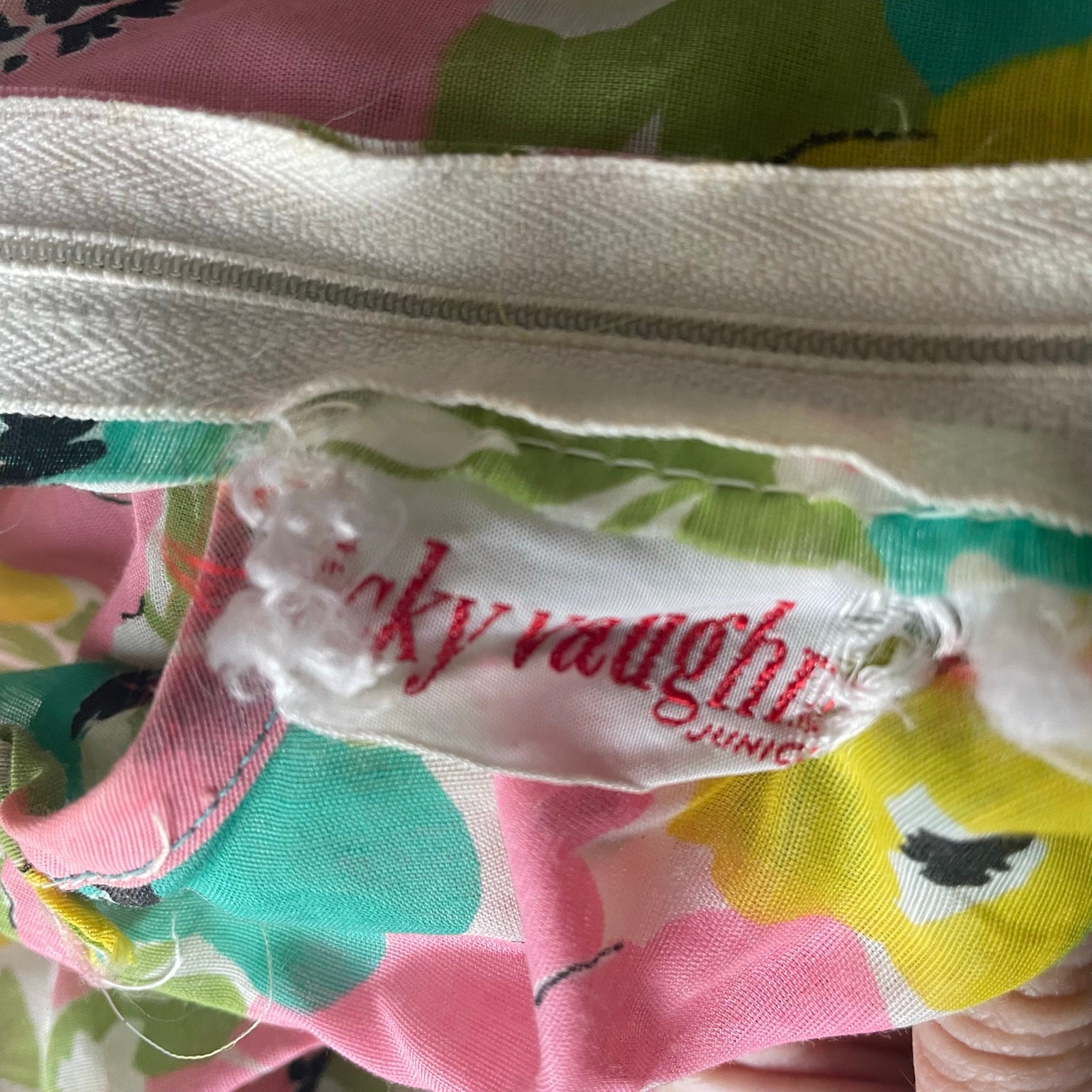 Vintage 60s Vicky Vaughn Junior Multicolor Floral Pleated Drop Waist Midi Dress
