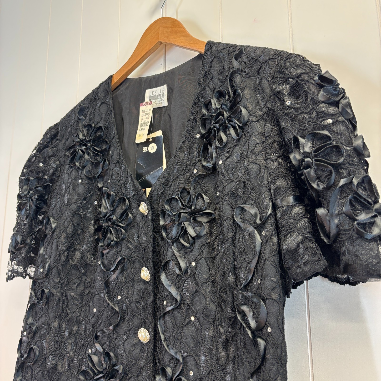 VTG Leslie Fay Evenings Womens Old Hollywood Glam Lace Pearl Top Size 18 Bling