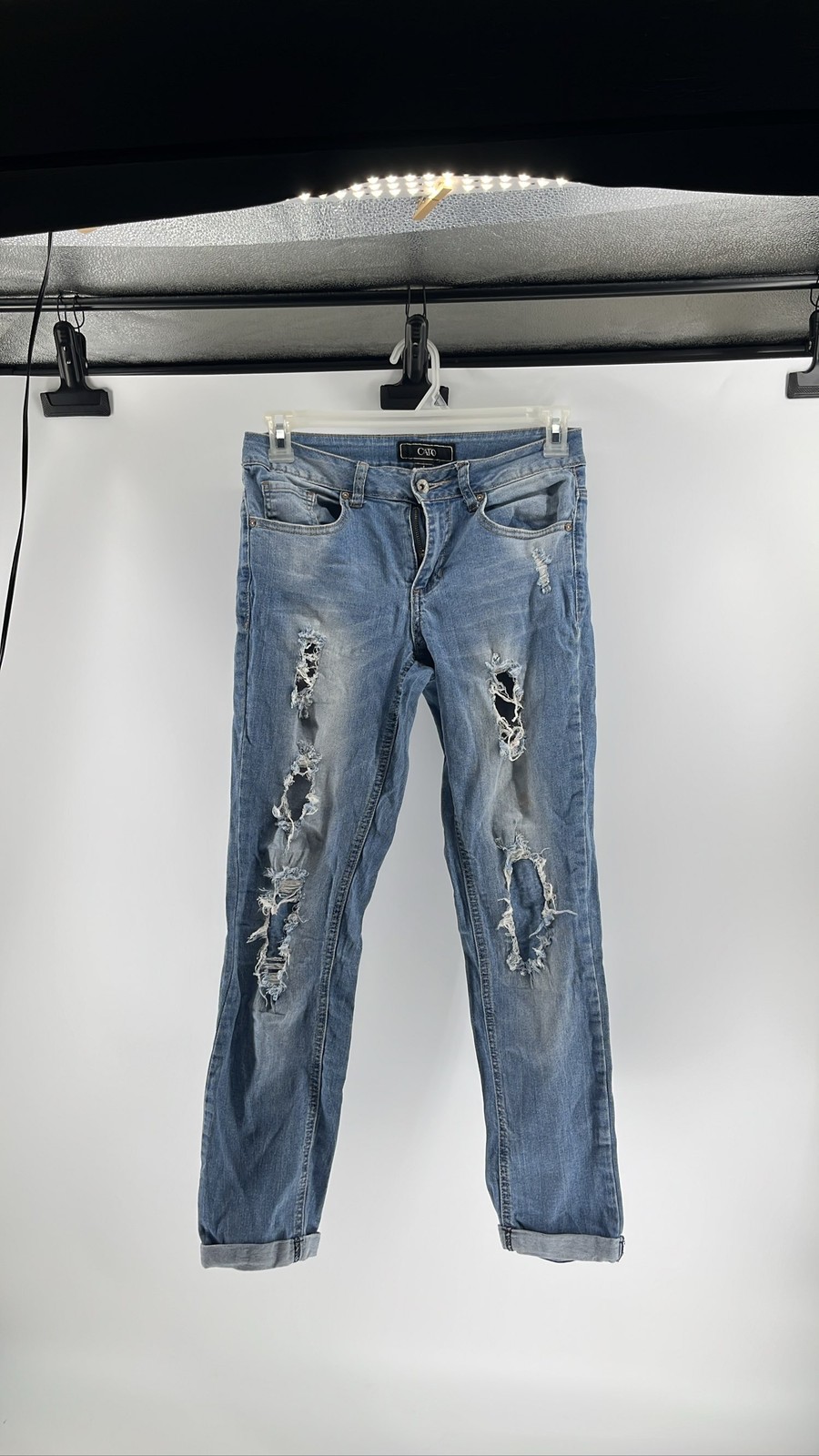 Cato Women’s Blue Distressed Ripped Ankle Skinny Jeans Sz 4