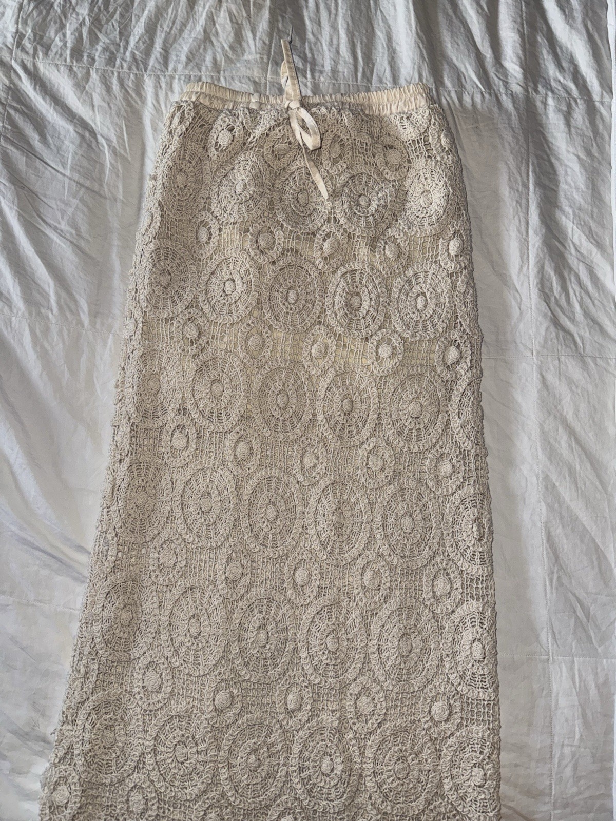 Handmade Beige Crochet Halter Neck Top and Skirt Set with Fringe