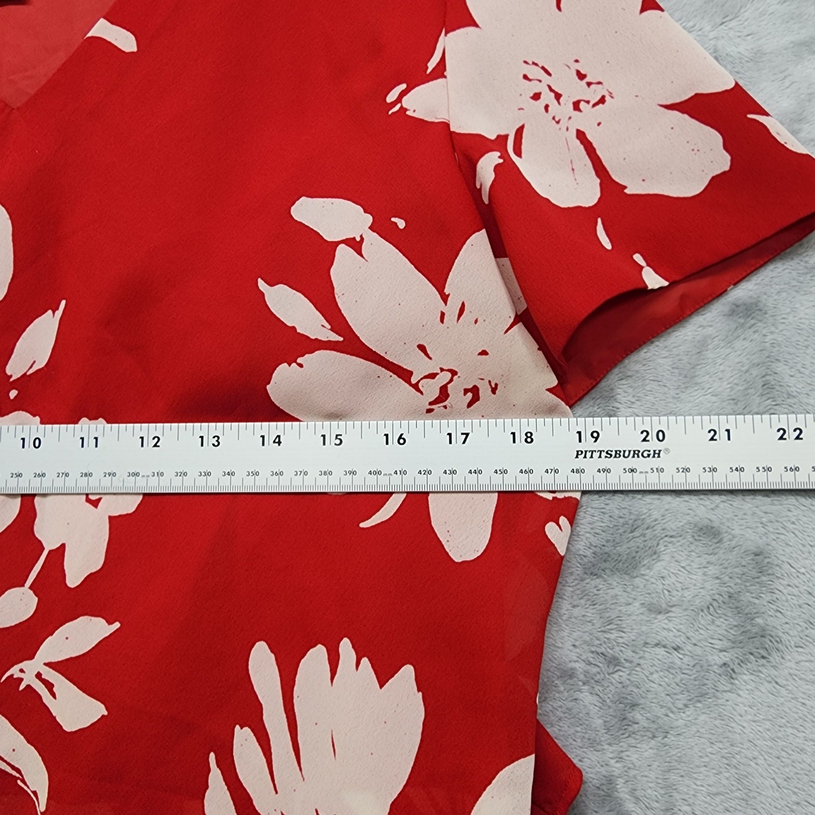 Vintage Donna Ricco Dress Womens 12 Red White Floral Short Sleeve Layered Midi