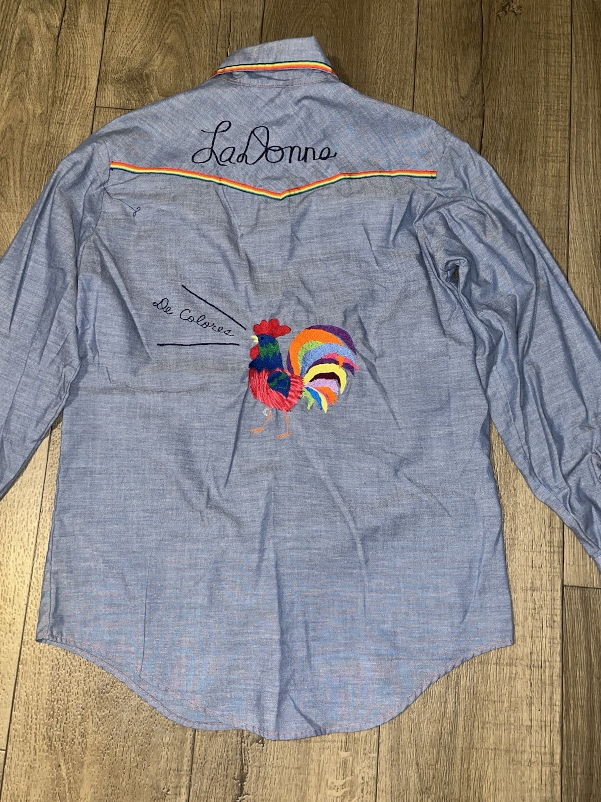 Vintage JC Penney Big Mac Shirt Womens Medium Blue Embroidered Rooster II108