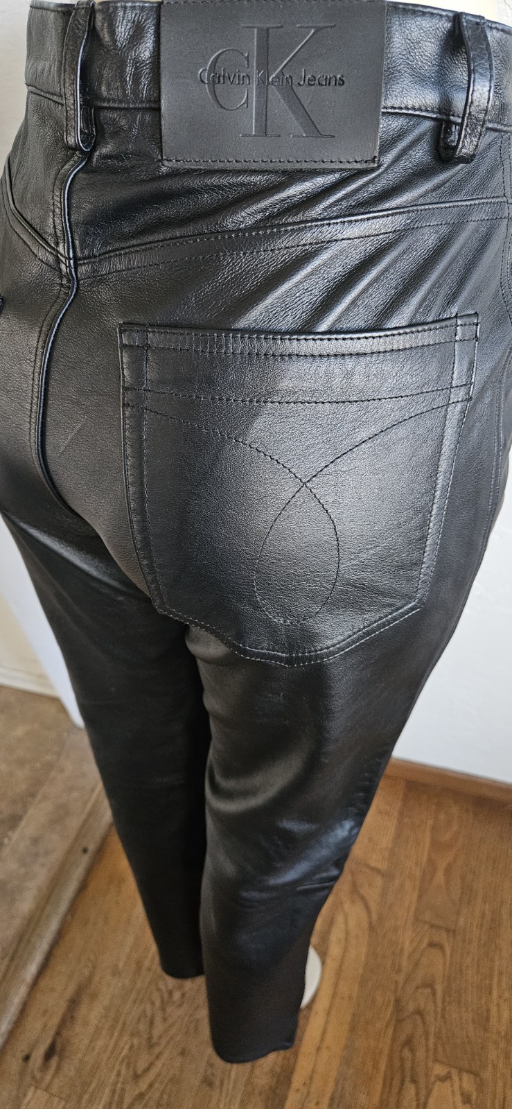 Calvin Klein Jeans Black Fine Leather Womens Pants Lined 28/29×32 NWOT