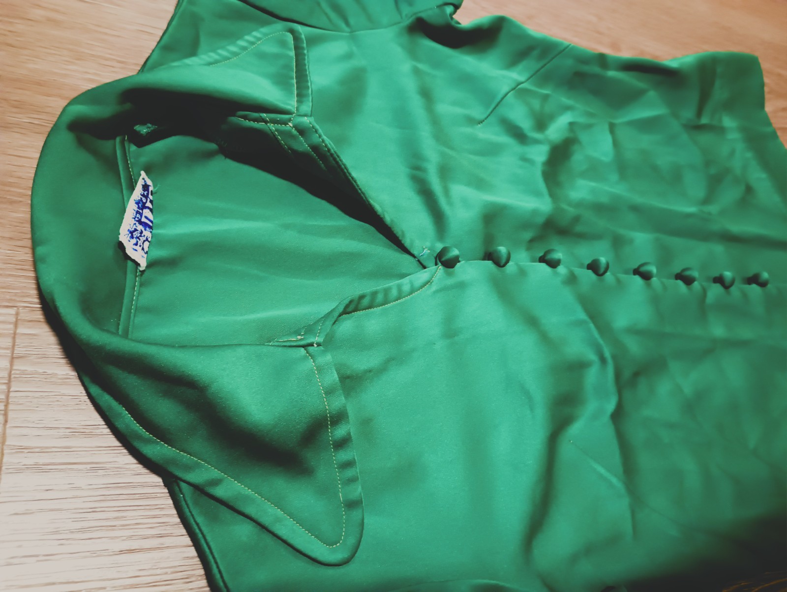 Vtg 60s LIZ Kelly Green Fitted Blouse Button Down Top MOD Career Business S