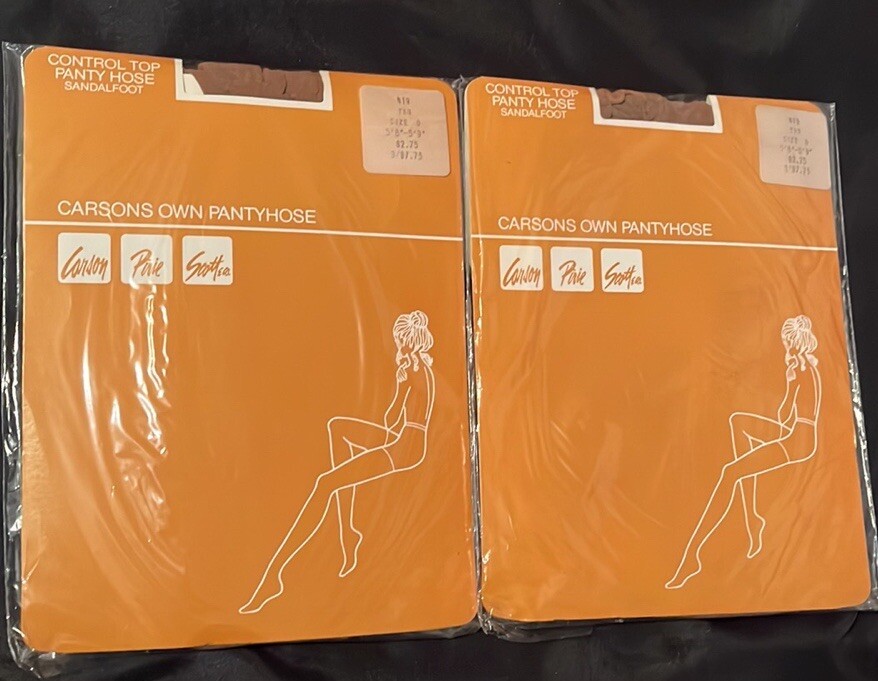 Vtg Carson Pirie Scott Control Top Pantyhose~2 Pr~sz D~Tan~Carsons Own~Sandal Ft