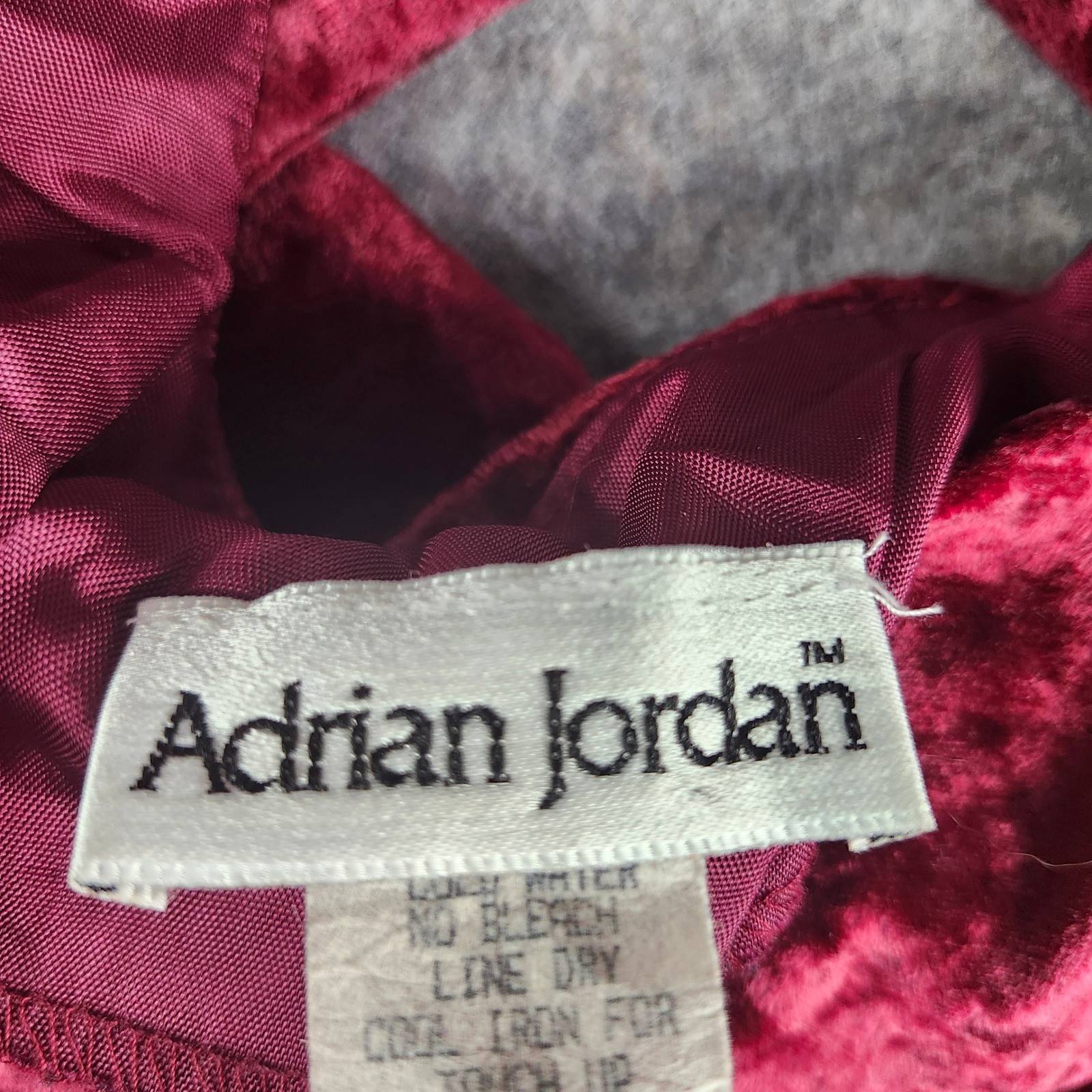 VTG Adrian Jordan Velvet Skater Dress Womens 14 Burgundy Criss Cross Back V-Neck