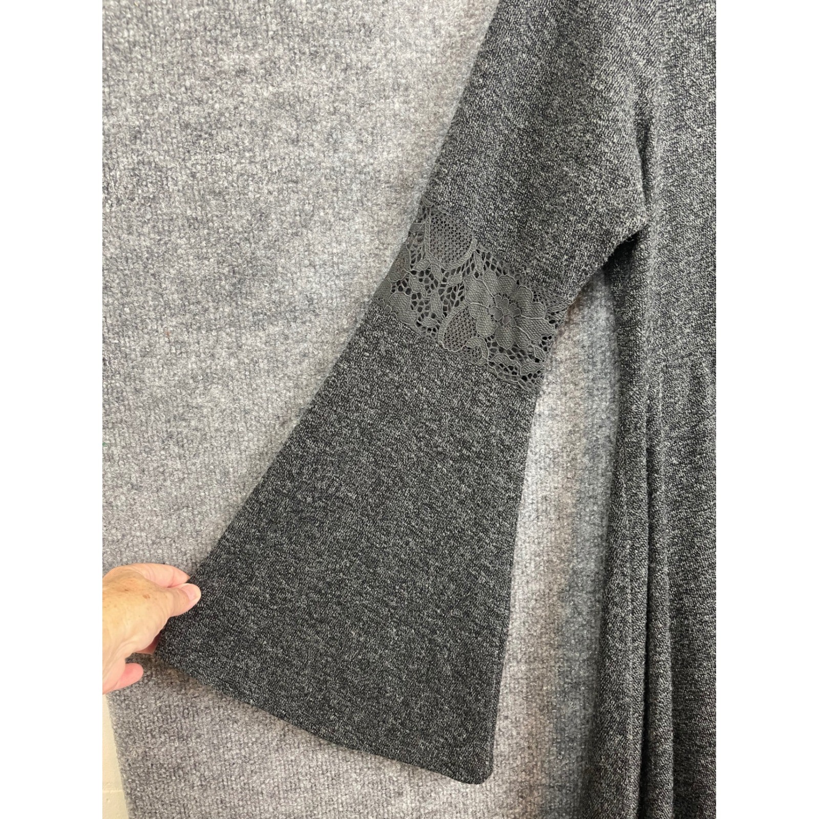 Torrid Skater Dress Women’s 1X Gray Good Lace Bell Sleeve Heathered Scoop Neck