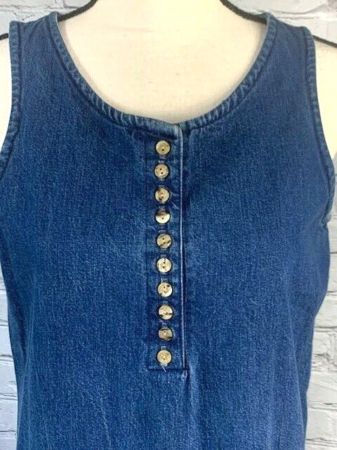 Vintage You Too Babes Womens Denim 1/3 Button Dress Sleeveless 100% Cotton Sz.9