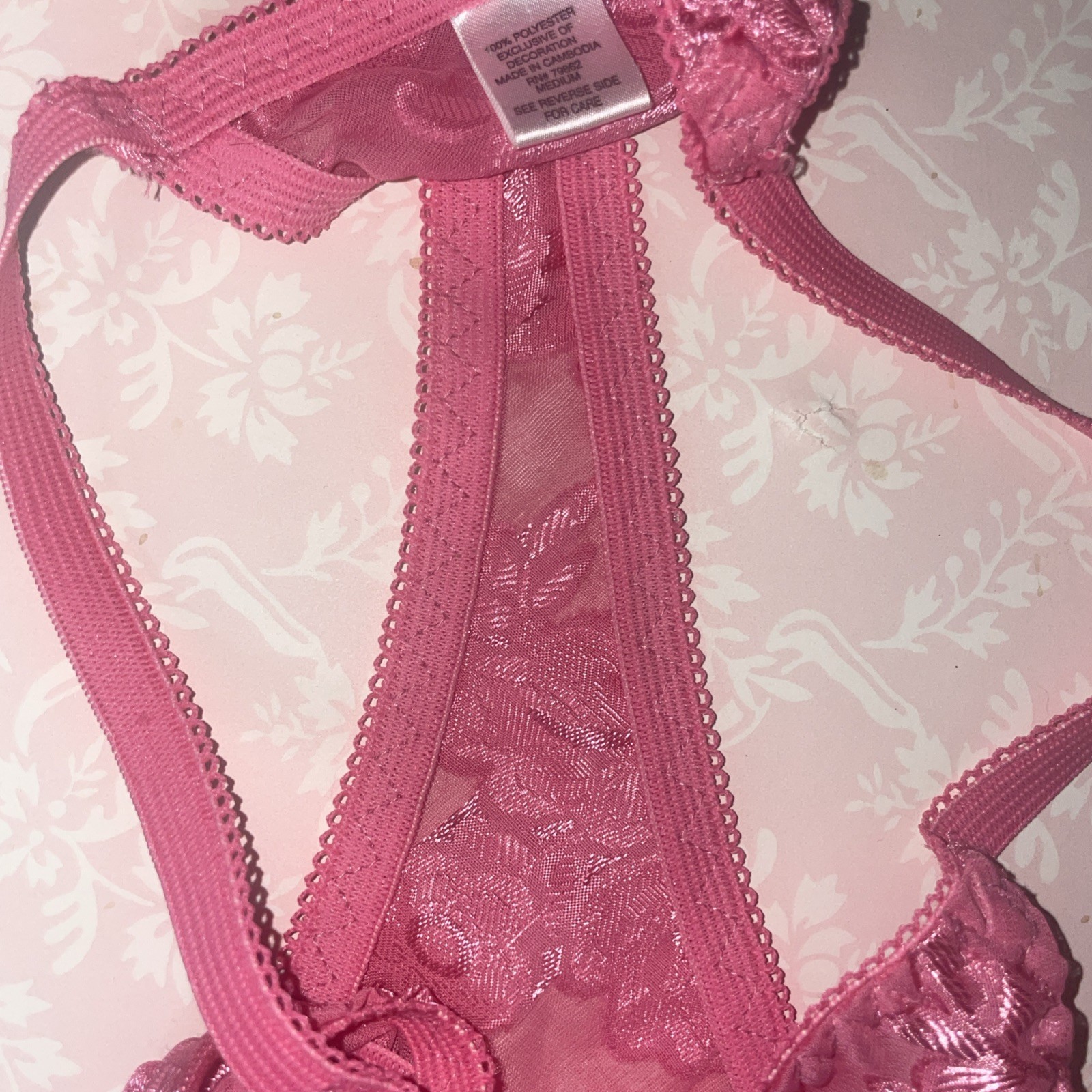 Thong String Bikini O/S Woman’s Panties Underwear BURNOUT Pink Semi Sheer