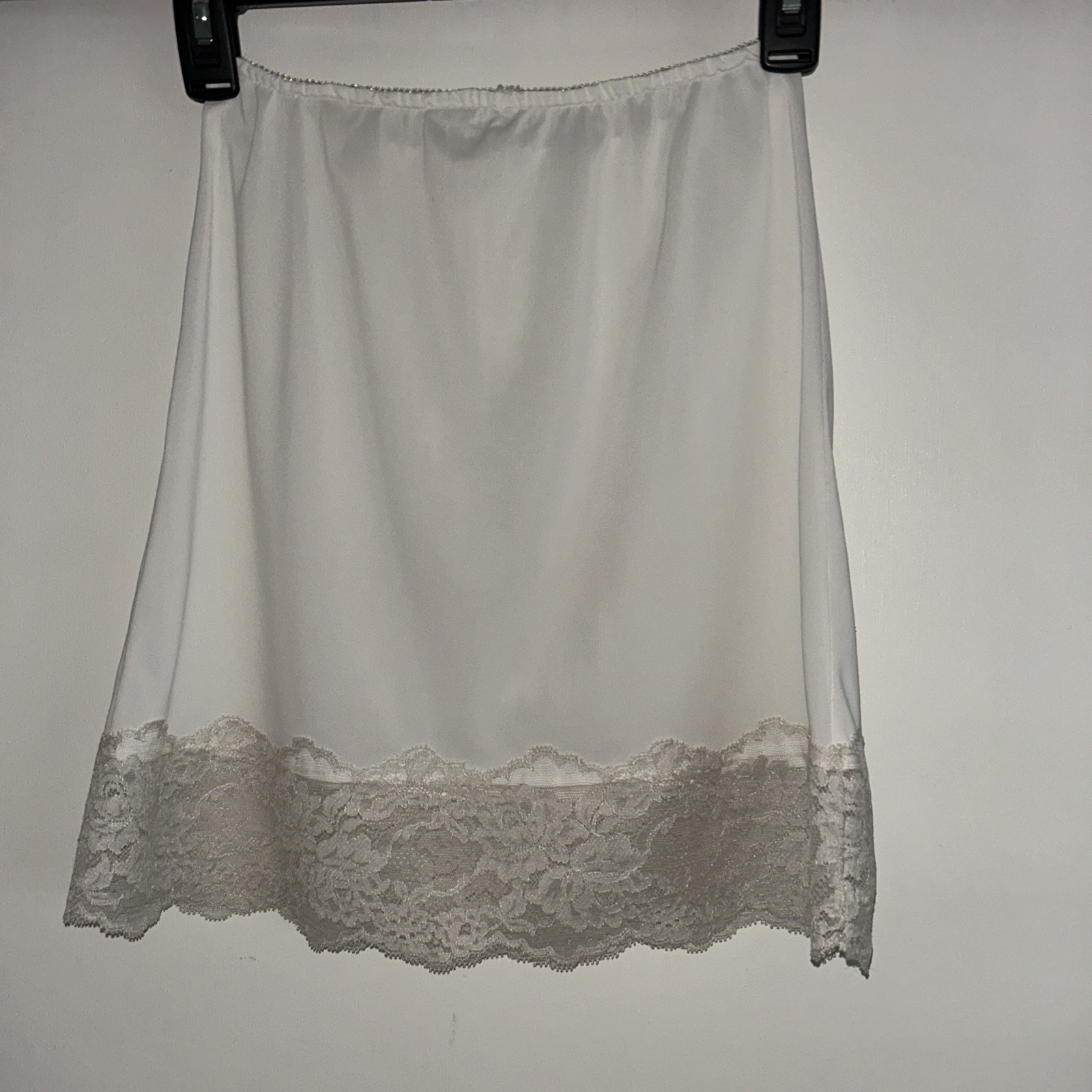 Vintage 16” Mini Slip White Nylon Lingerie 4” Lace Hem