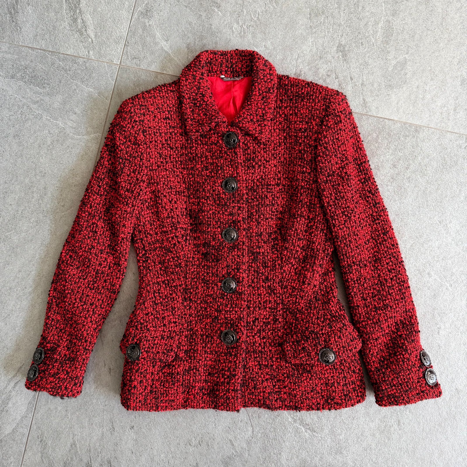 GIANNI VERSACE red wool boucle skirt suit size 42 from F/W 1995/96