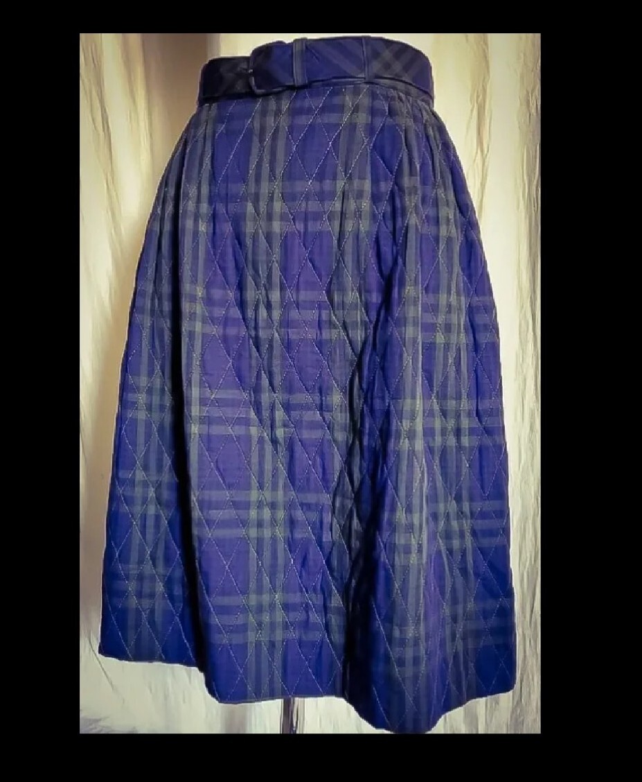 Vtg 60s Mod Bell Shaped Quilted All Cotton Skirt w Self Fabric Belt MS Pat CA XS