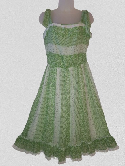 Vintage 70s Kenny Classics Green Floral Prairie Sundress Hippie Cottagecore L
