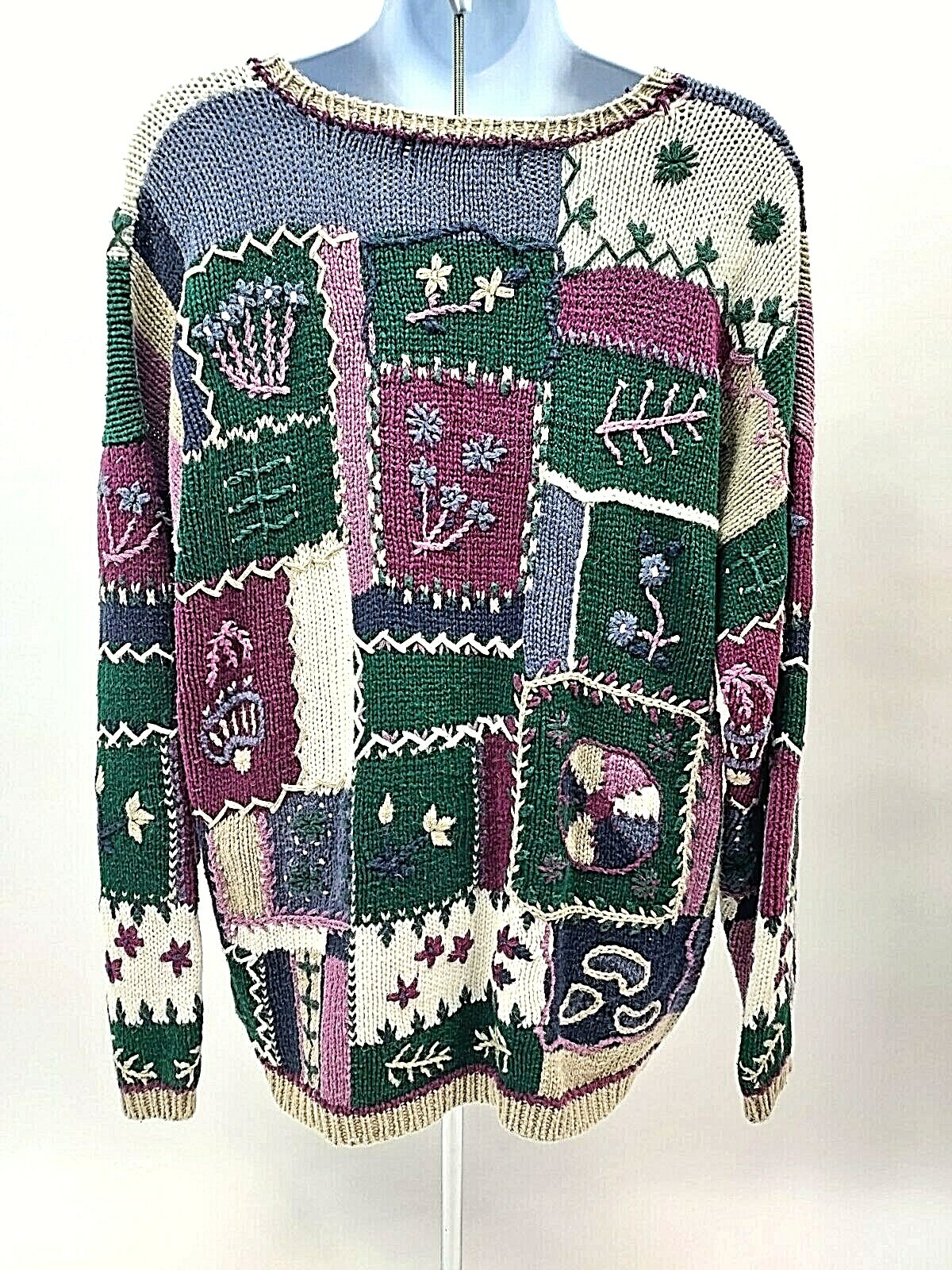 Vtg Paris Sports Club Womens Sz Medium Sweater Hand Knitted Pullover Long Sleeve