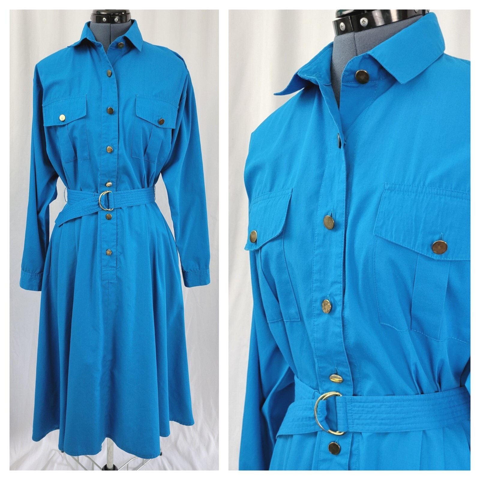 Vintage Darian Bright Blue Shirt Dress w Matching Belt Size 10