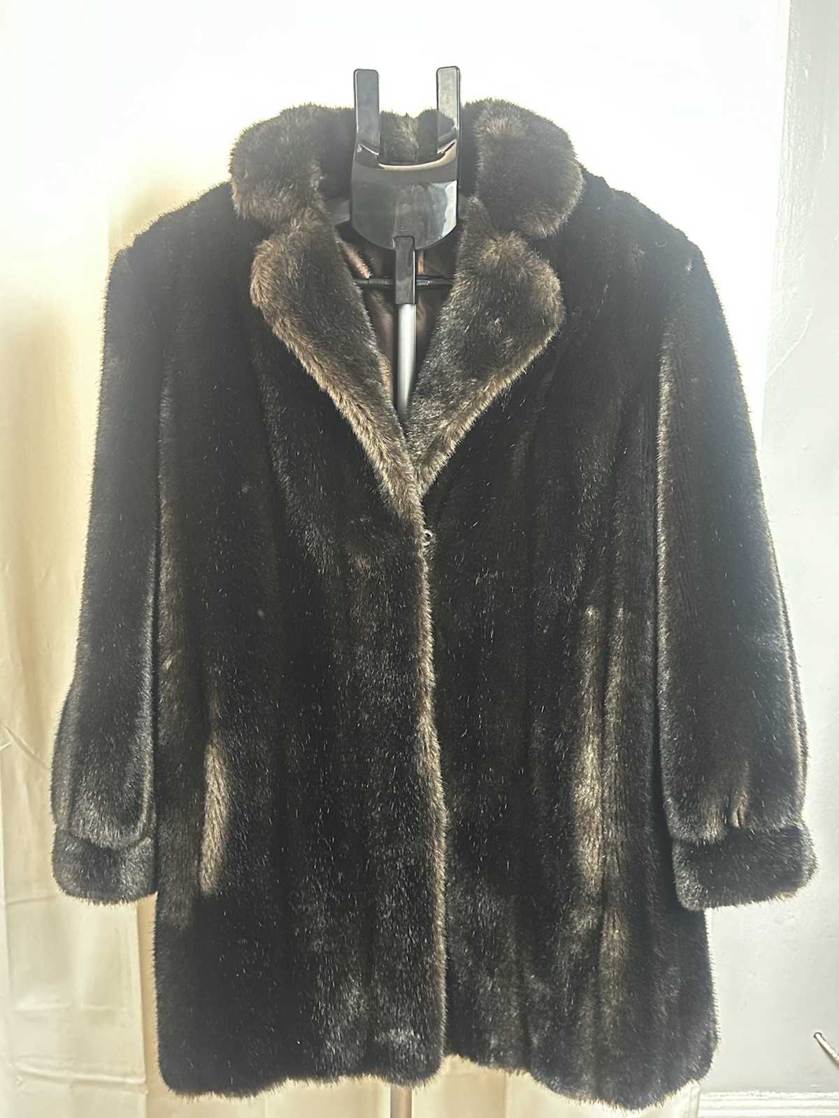 Vintage Mincara Russel Taylor Faux Fur Coat. Dark Brown, Sm/Med. Mid-length