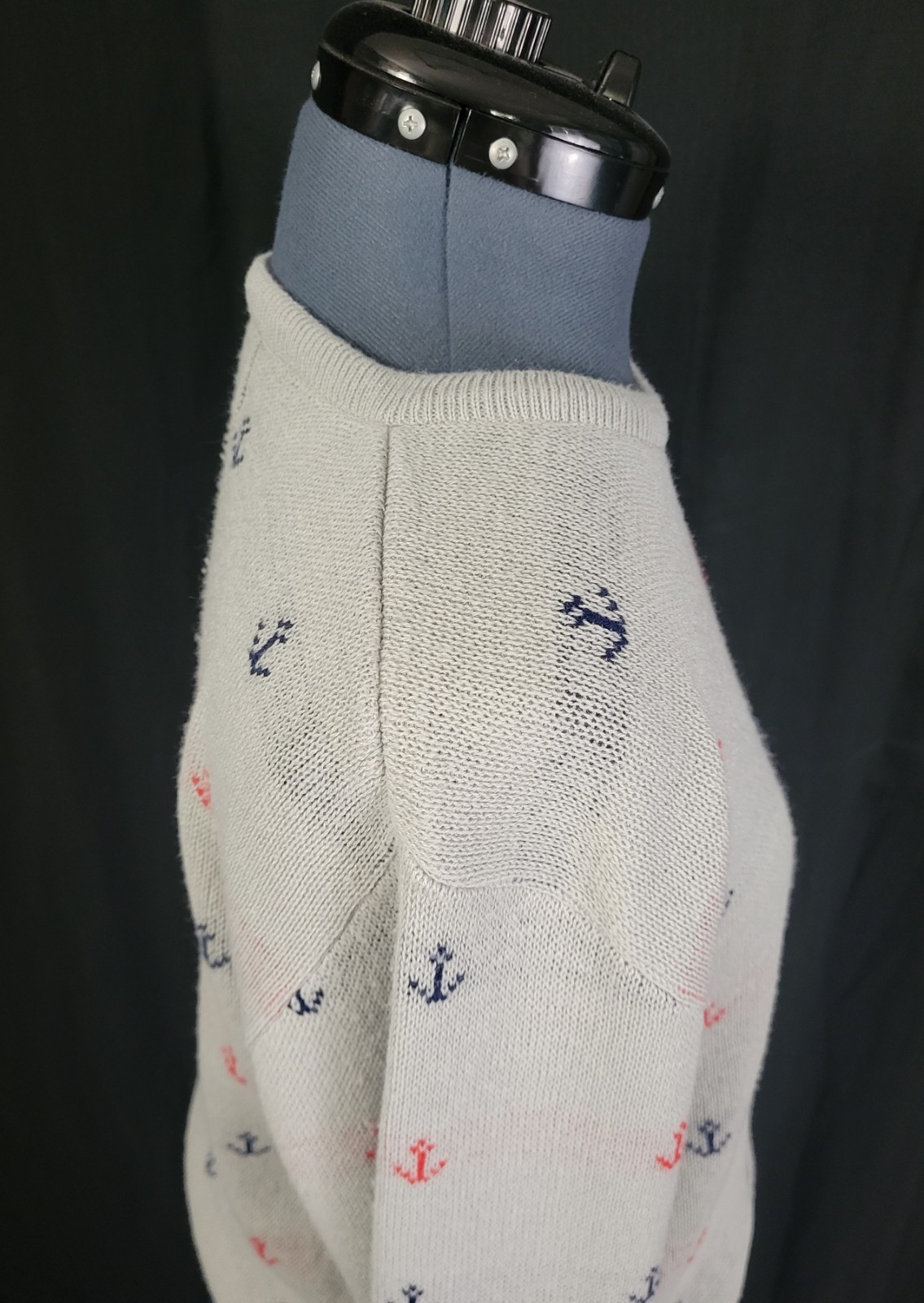 Vtg Jersild Grey Crew Neck Sweater w Blue & Red Boat Anchors Nautical Size Med