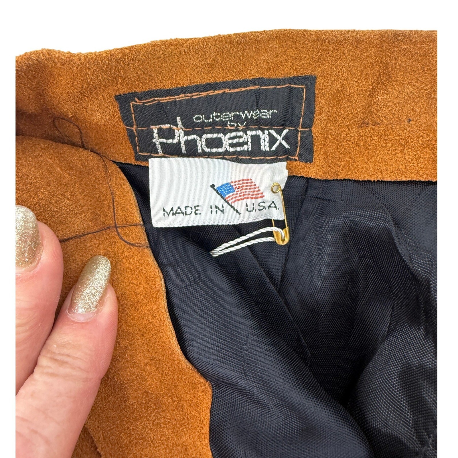 Phoenix Vintage 80’s Brown Suede Leather Mini Skirt Western Made in USA Cowgirl