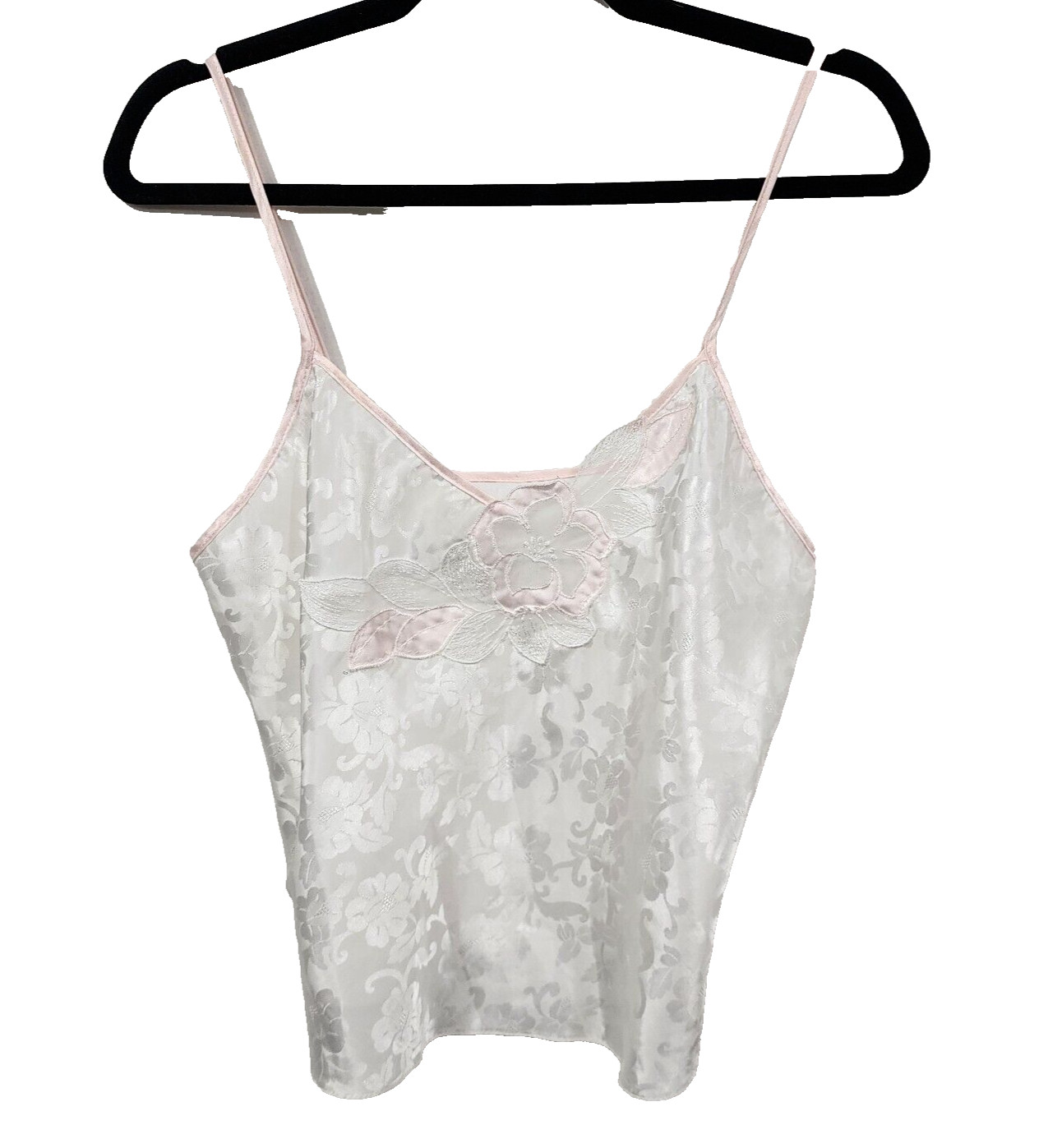 Vintage Lucie Ann ll White Satin Cami Camisole Intimate Top Floral Size 34