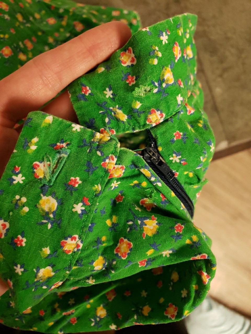 Vtg 1970s Floral Top Skirt Set Dress Small Hippy Prairie Handmade Green Peasant