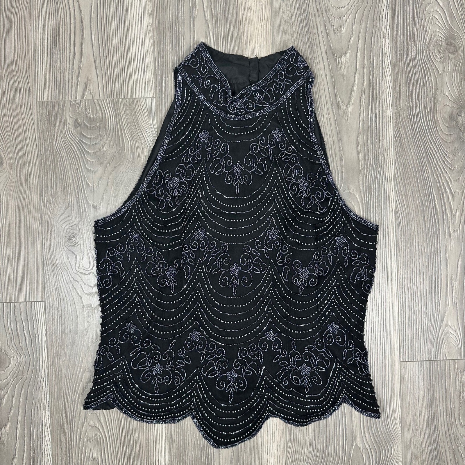 Vintage Papell Boutique Evening Beaded Halter Neck Top – SIZE XL Glam Party