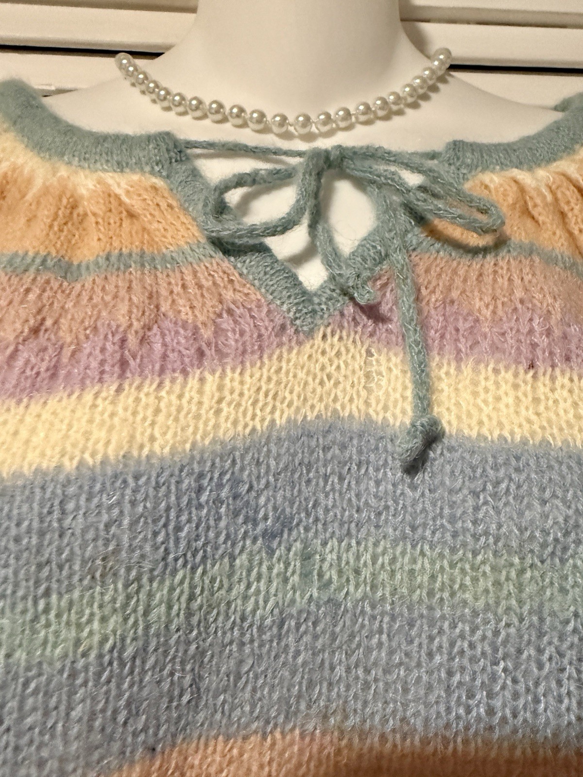 VTG 70S Boho Reneé Tener Neiman Marcus Pastel Mohair Wool Sweater Sz Lg USA