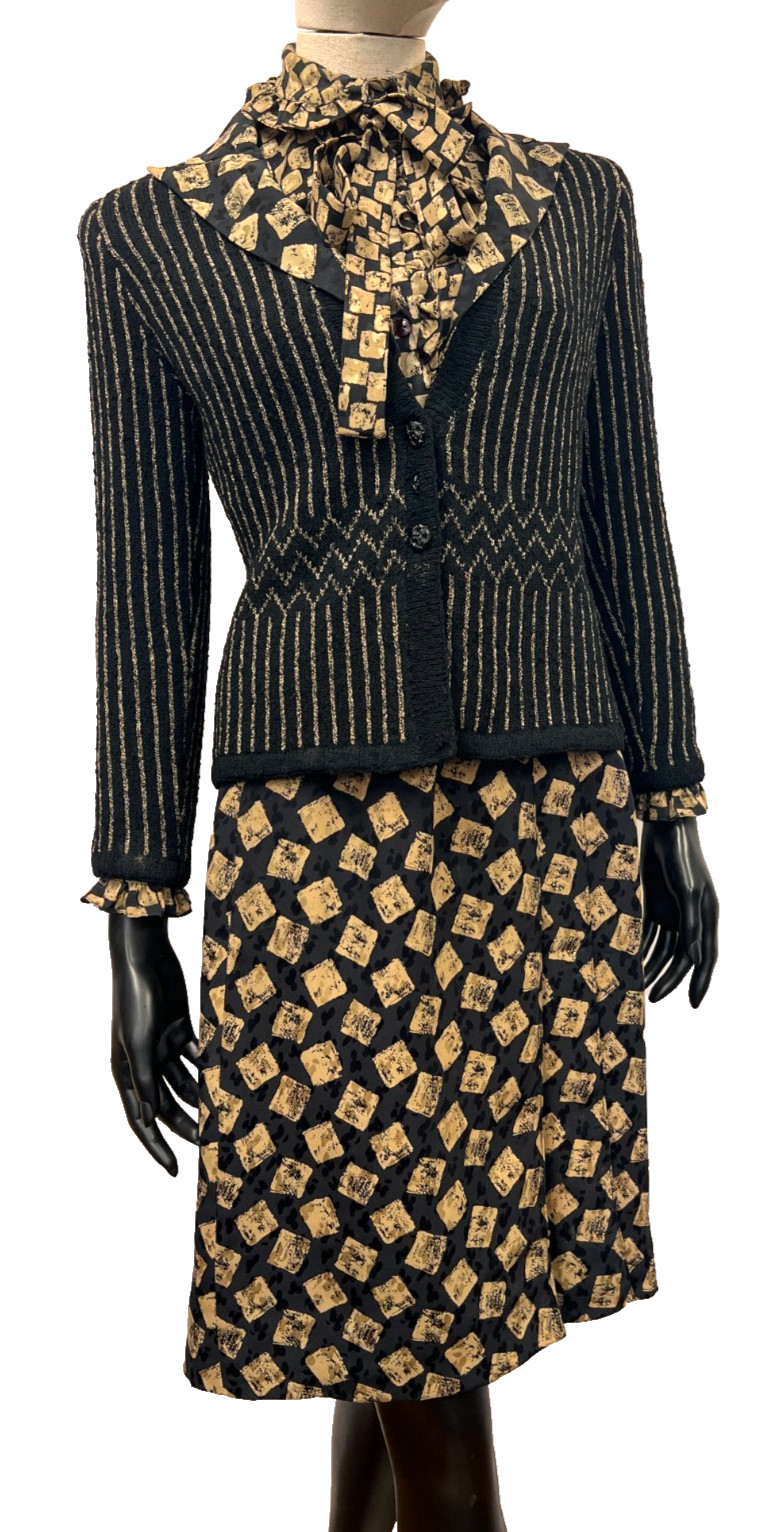 Vintage Adolfo 3-Piece Suit — Jacket, Silk Blouse & Skirt
