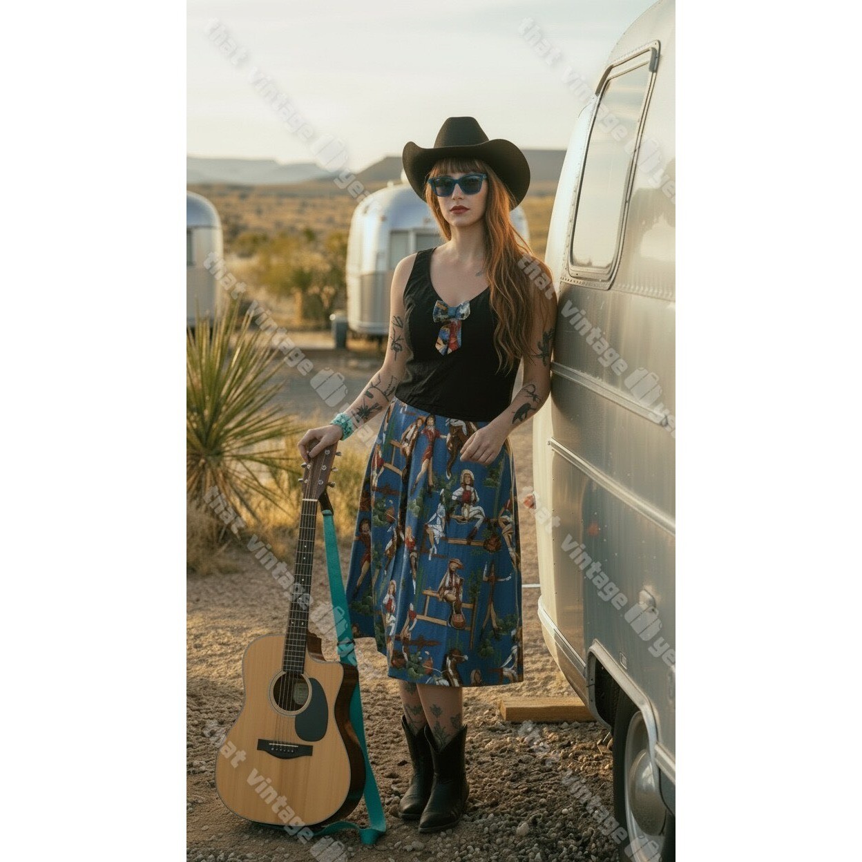 Unique Vintage Rock Steady Retro Western Pin Up Dress, Cowgirl XL $195