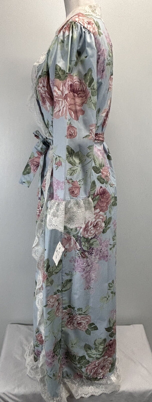 NEW! Vtg Joie De Vie Ariel Floral Cotton Robe Large Lace Trim Cottage Core Long