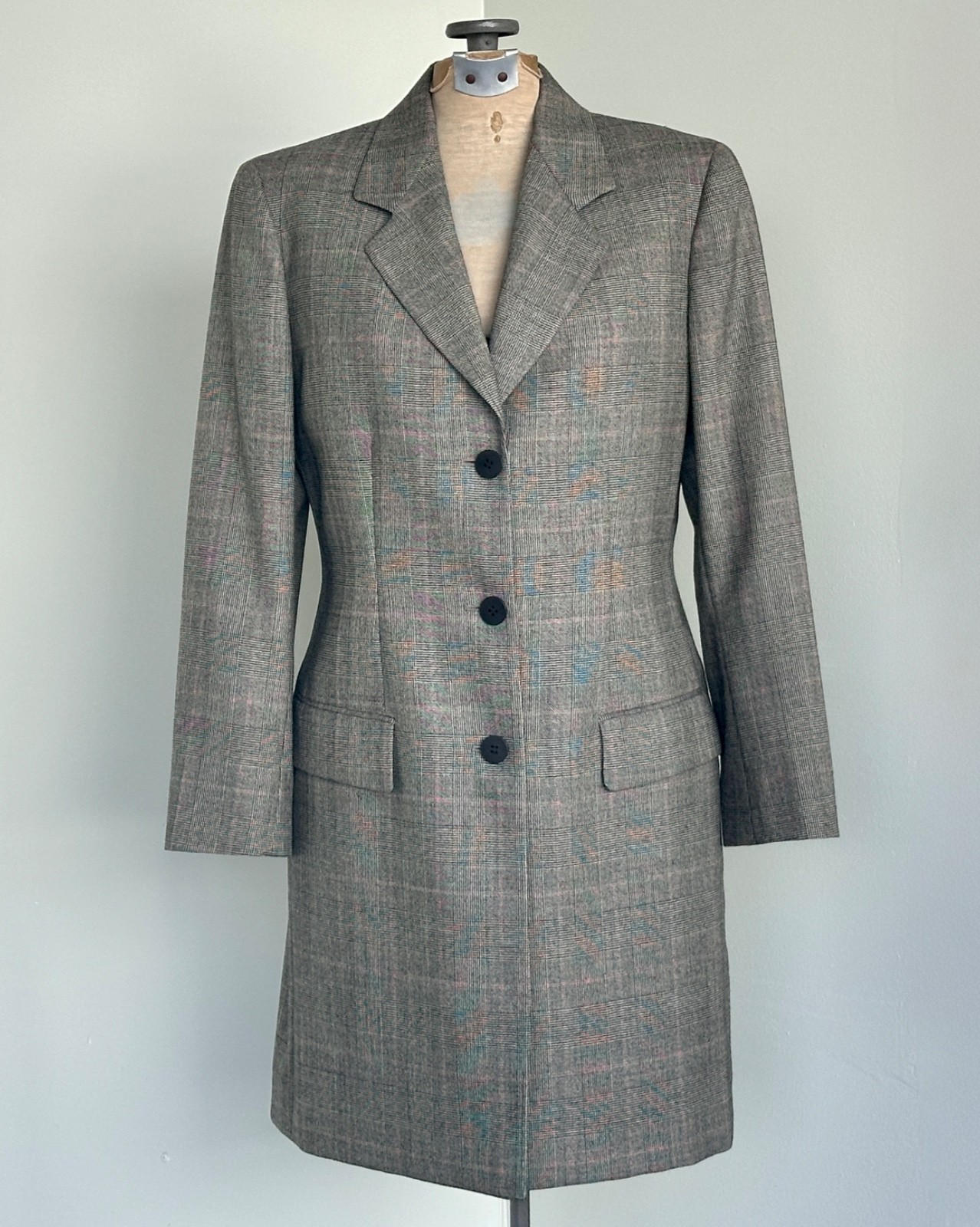 Donna Karan 90s Longline Womens Blazer Size 6 Medium Designer Plaid Blazer